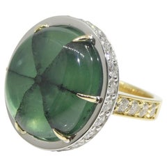 Bague fantaisie en or 18 carats avec émeraude verte trapiche (F1) et diamants de 16,51 carats