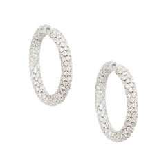 Natural 16.52 Carat Diamond Pave 18-Karat Hoop Earrings In Stock