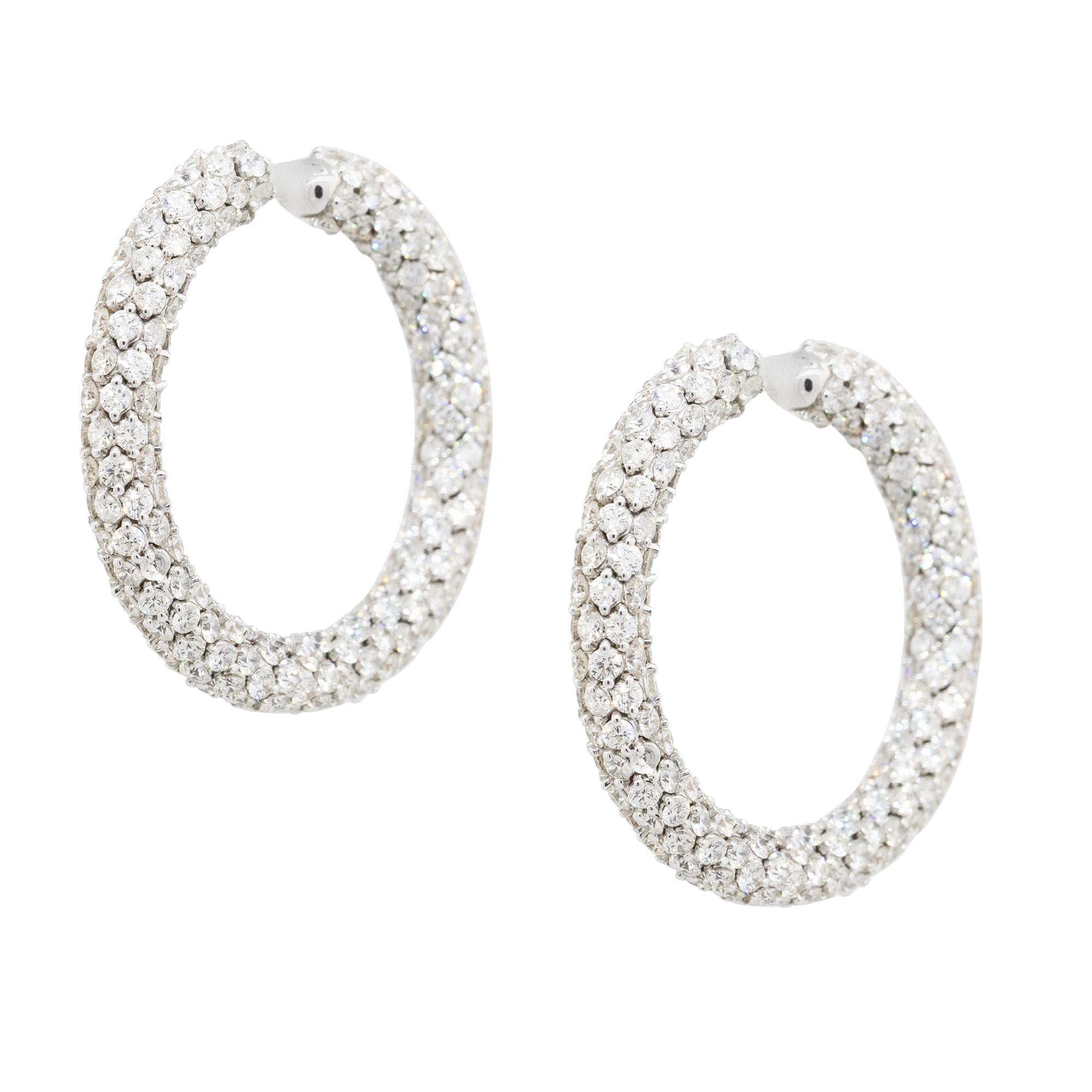 16.52 Carat All Diamond Pave Hoop Earrings 18 Karat In Stock In New Condition For Sale In Boca Raton, FL