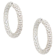 16.52 Carat All Diamond Pave Hoop Earrings 18 Karat In Stock