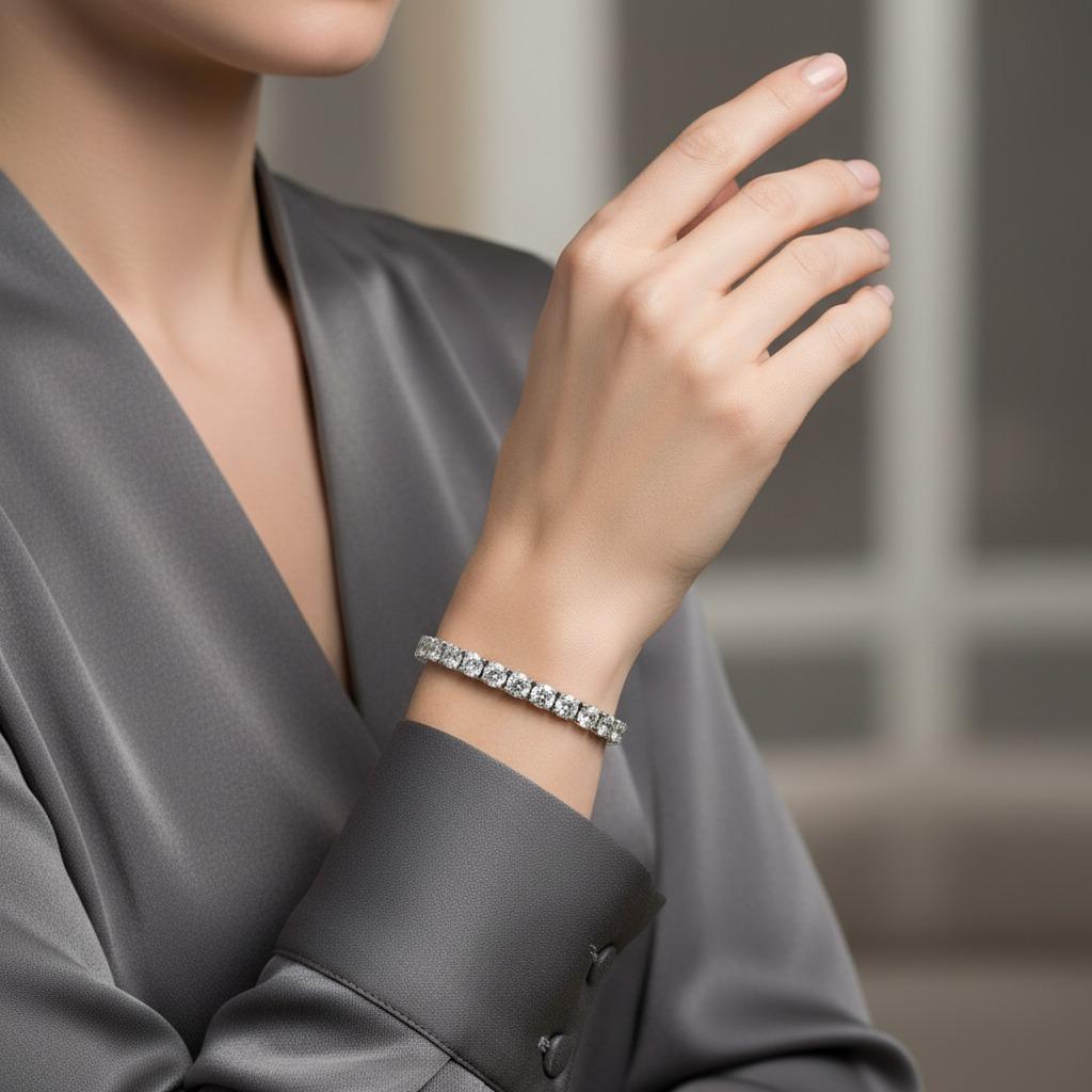 Pulsera de tenis con diamantes redondos brillantes de 16,52 quilates en oro blanco de 14 quilates

Este exquisito brazalete de tenis, un llamativo despliegue de brillo y lujo, presenta 33 diamantes redondos naturales de talla brillante, cada uno de