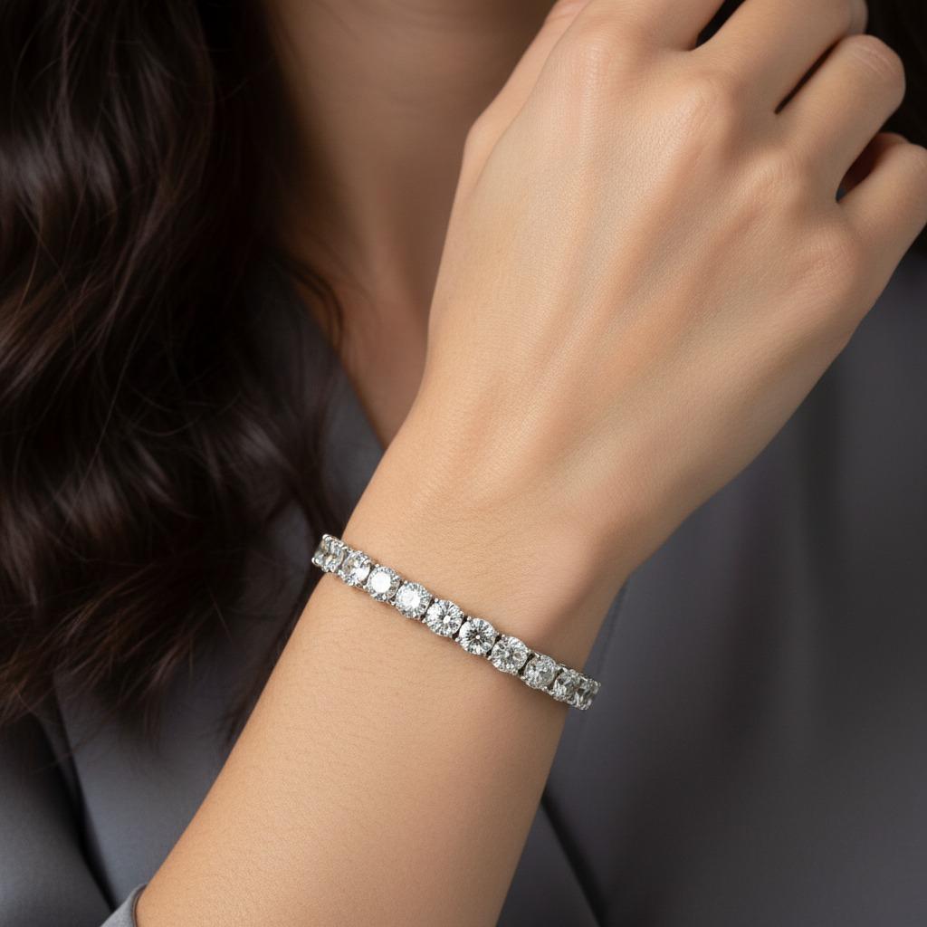 Pulsera de tenis con diamantes redondos brillantes de 16,52 quilates en oro blanco de 14 quilates Corte redondo en venta