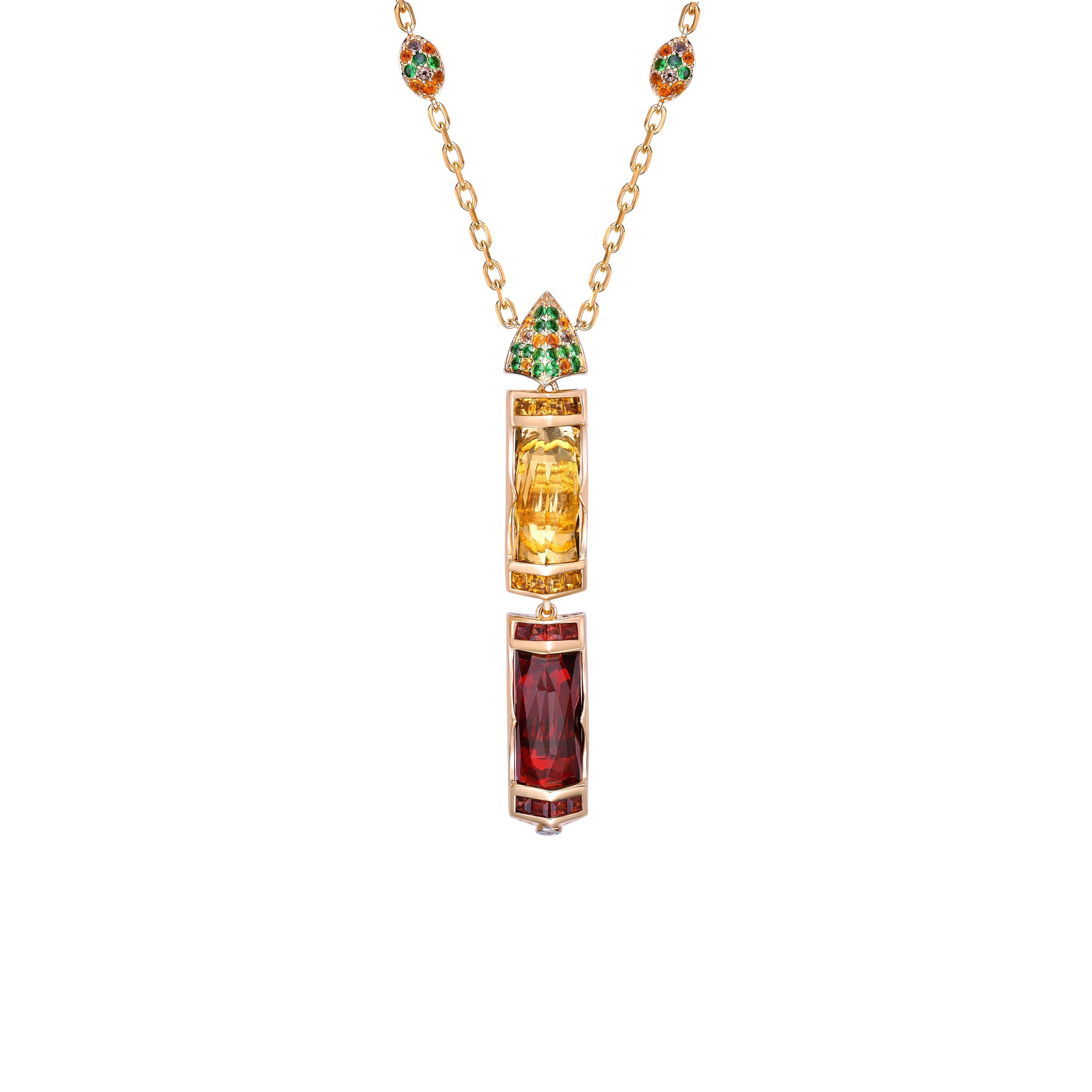 Presented A lovely Pendant of Garnet and Honey Quartz is perfect for people who want to wear it to any occasion or celebration. Tsavorite citrine, smoky quartz and tsavorite embellishments on Top add to the pendant artistic and beautiful design.