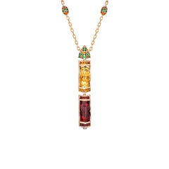 Sunita Nahata Garnet, Honey Quartz 16.53ct. Pendant in 18KYG with Gemstones.