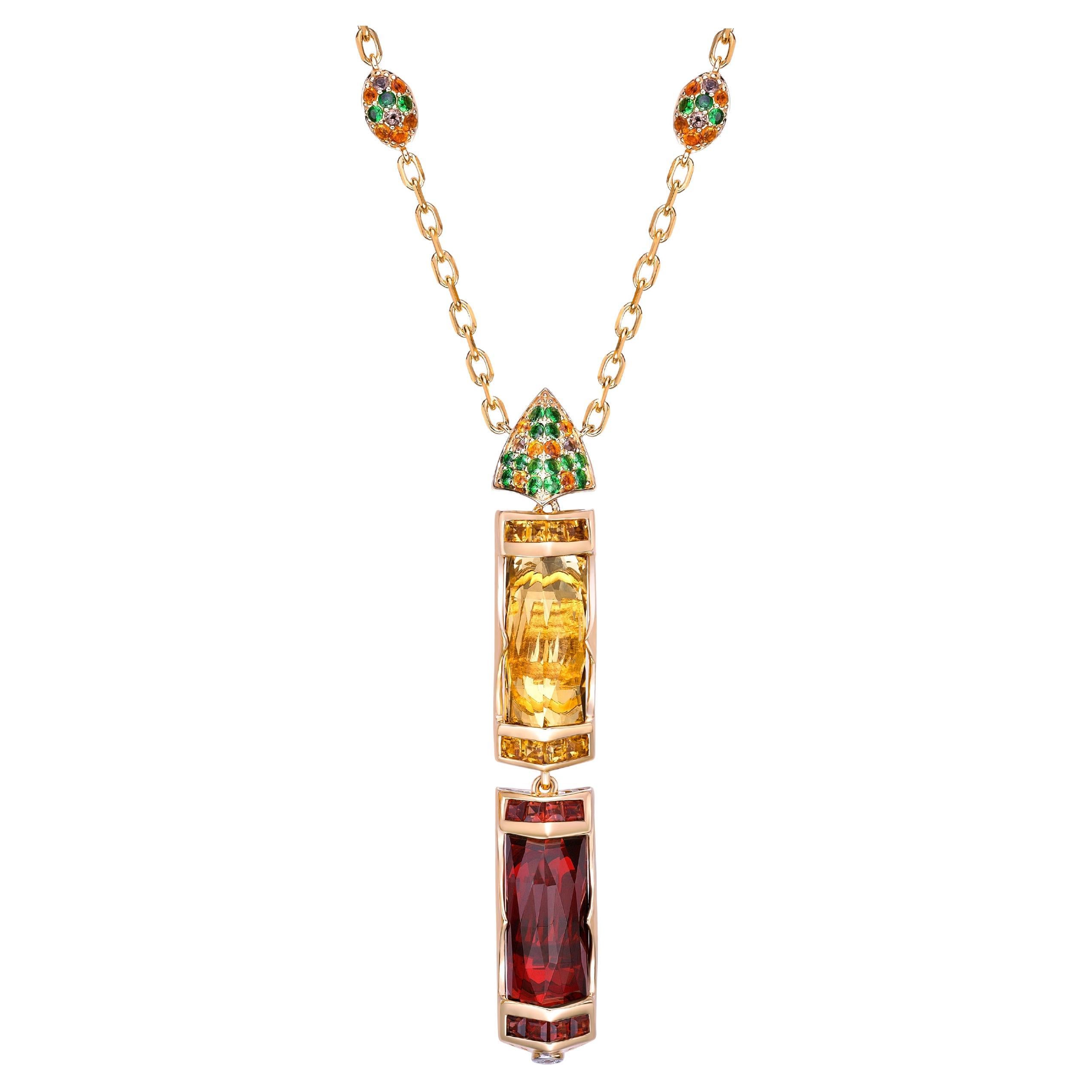 16.53 Carat Garnet, Honey Quartz Pendant in 18KYG with Multi Stone.