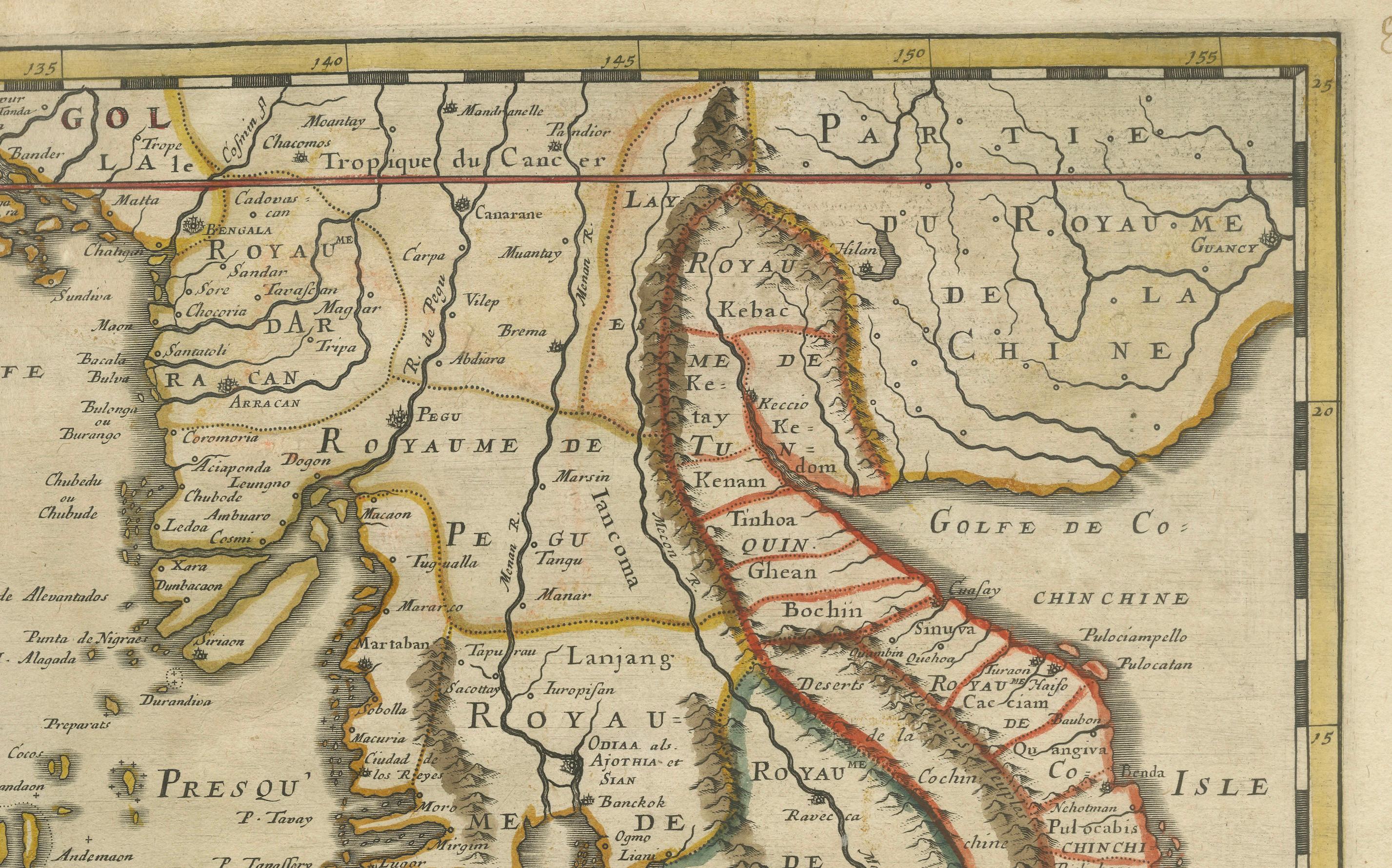 1654 Nicolas Sanson Mappa dell'India meridionale e del Southeast Asia In condizioni buone in vendita a Langweer, NL