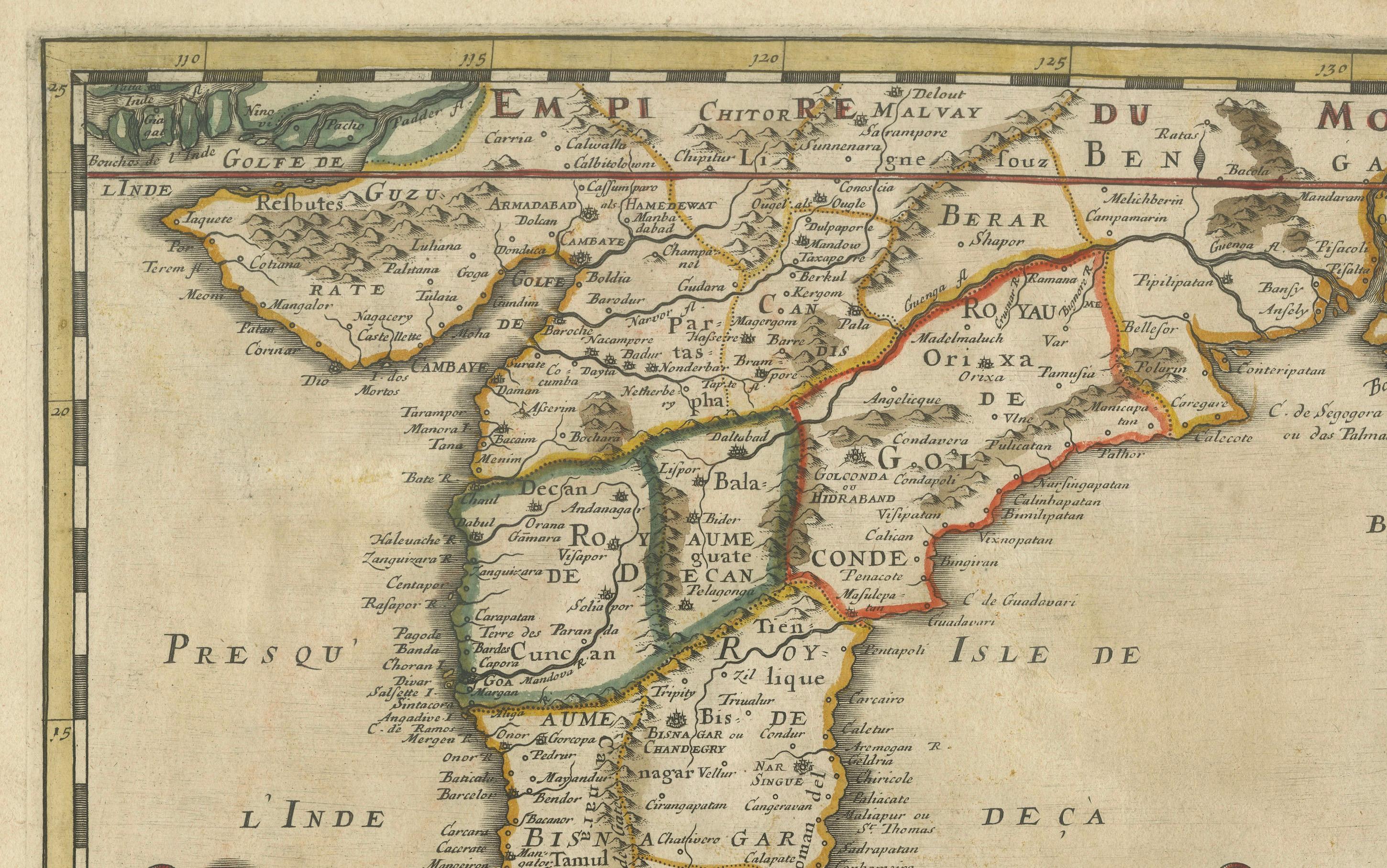 Metà XVII secolo 1654 Nicolas Sanson Mappa dell'India meridionale e del Southeast Asia in vendita