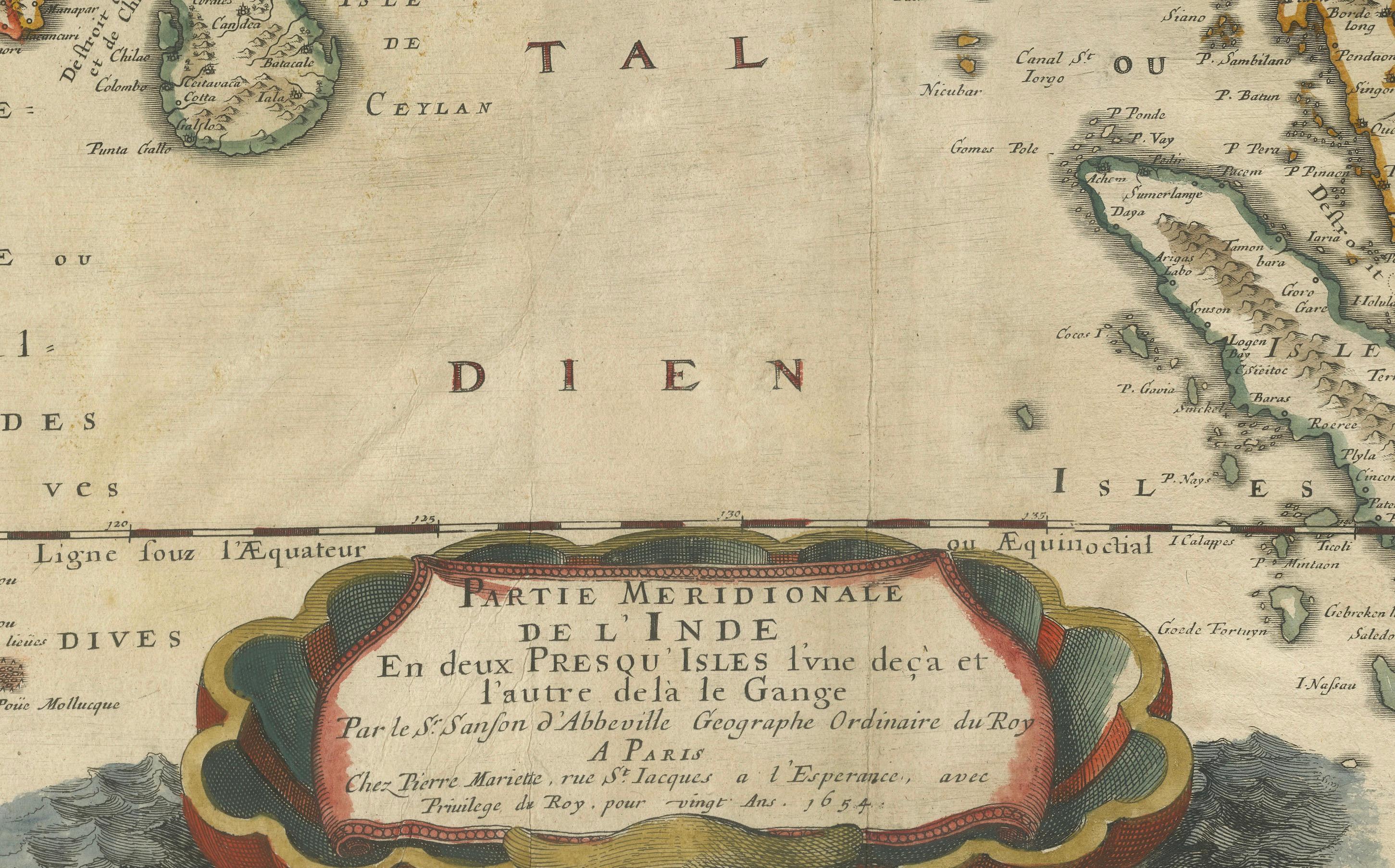 Carta 1654 Nicolas Sanson Mappa dell'India meridionale e del Southeast Asia in vendita