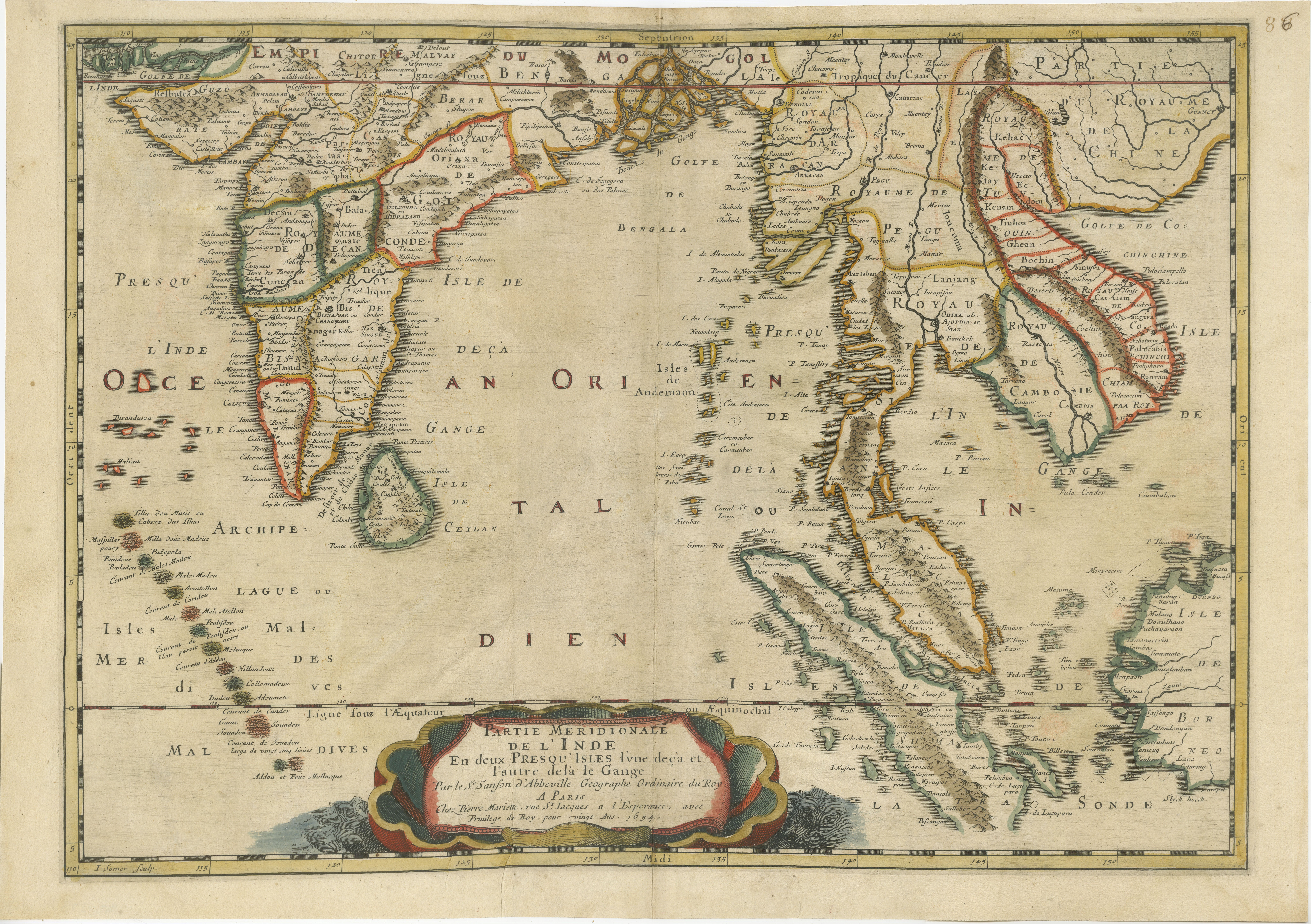 1654 Nicolas Sanson Map of Southern India and Southeast Asia