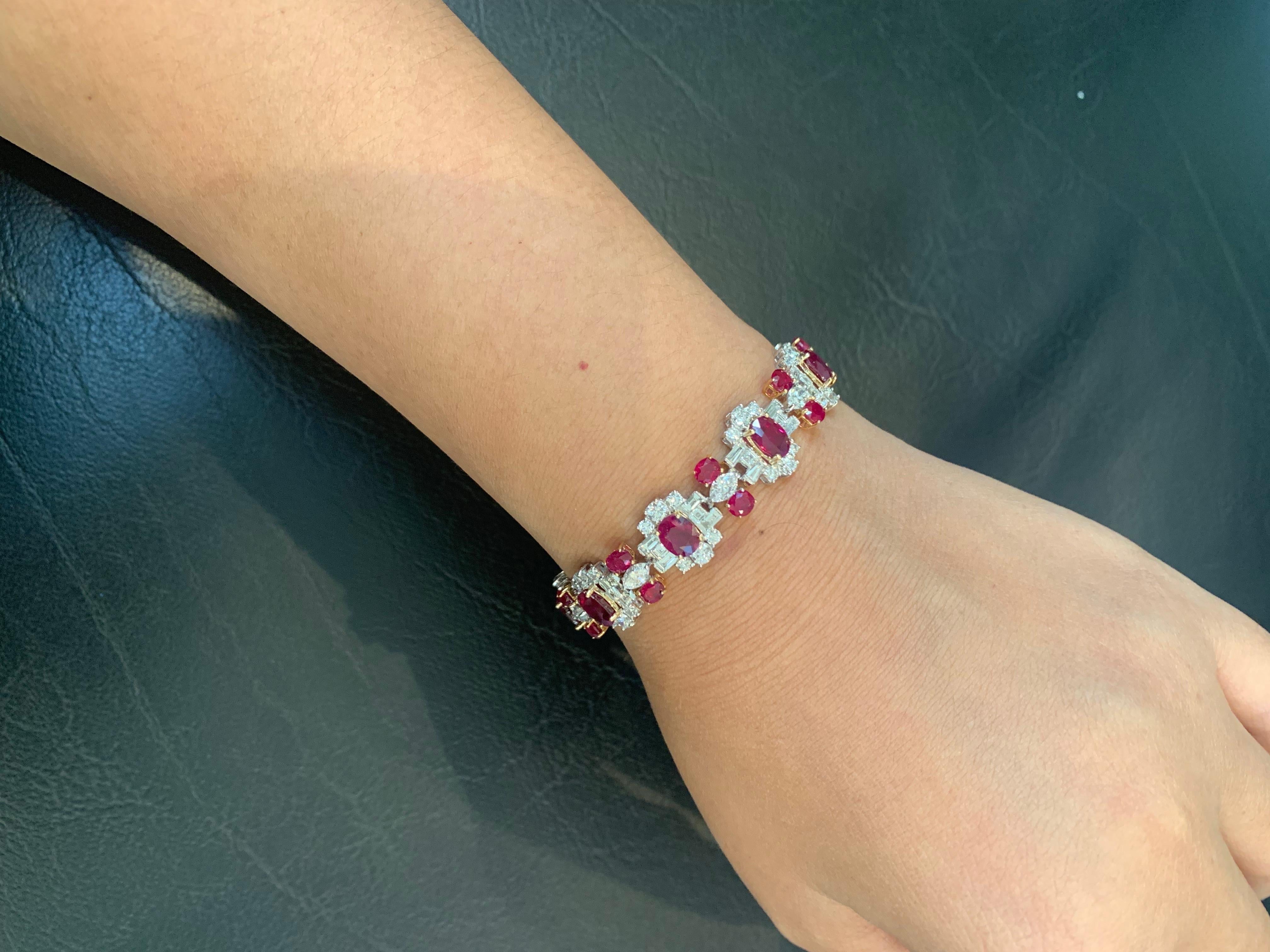 16,55 Karat birmanische nicht Hitze Rubin und Diamant-Armband in 18 Karat Weißgold (Modernistisch) im Angebot