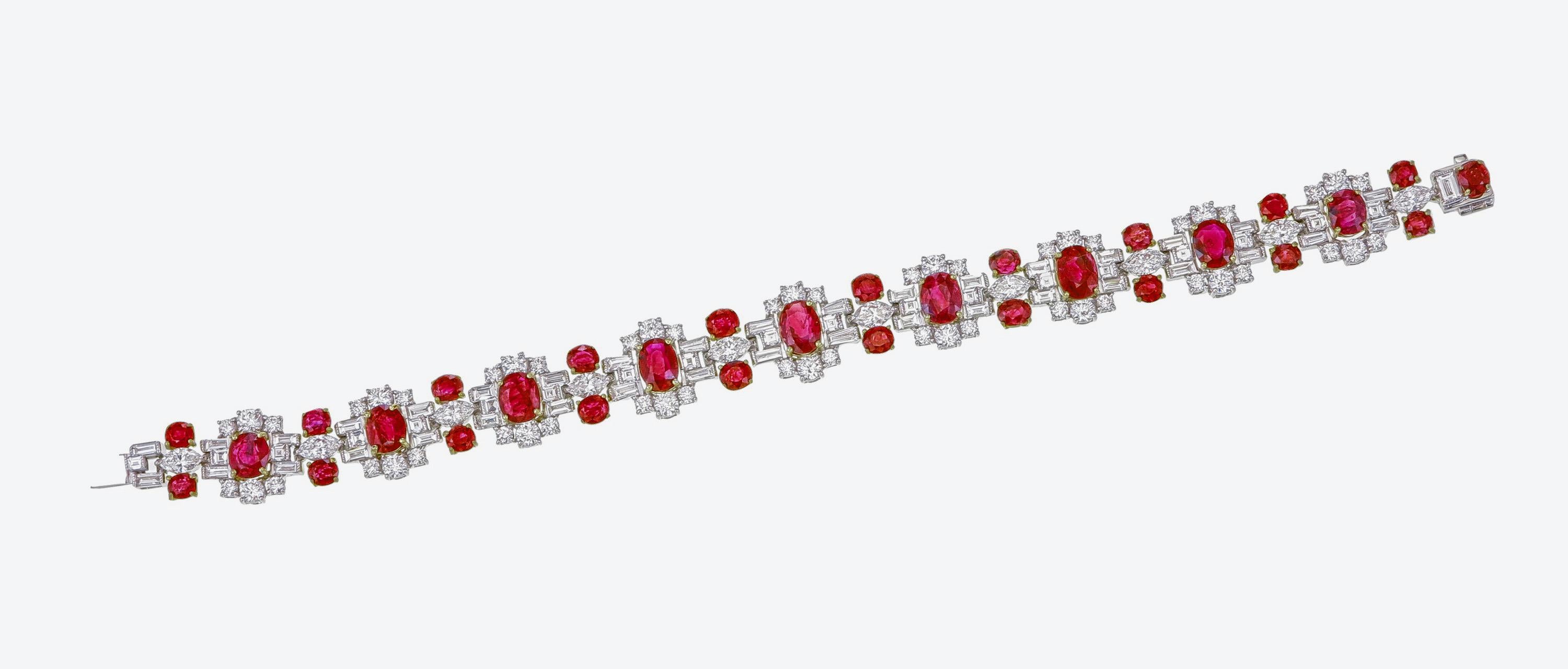 16,55 Karat birmanische nicht Hitze Rubin und Diamant-Armband in 18 Karat Weißgold (Rundschliff) im Angebot