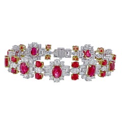 16.55 Carat Burmese Not Heat Ruby And Diamond Bracelet In 18 Karat White Gold