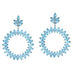 16.55 Carat Marquise Blue Topaz Diamond 14 Karat Gold Drop Earrings