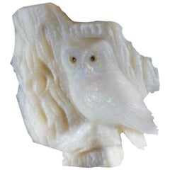 Heinz Postler Brazilian Opal Owl Carving, 1655 Carats, Idar-Oberstein
