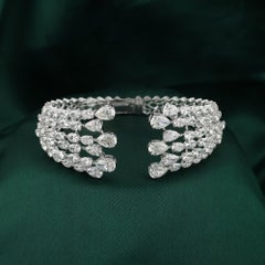 16.55 Carat SI/H Pear Diamond Cuff Bangle Bracelet 14 Karat White Gold Jewelry