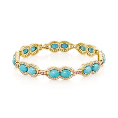 Sunita Nahata Turquoise 16.55ct. Bracelet in 14KYG with Tourmaline & Diamond.
