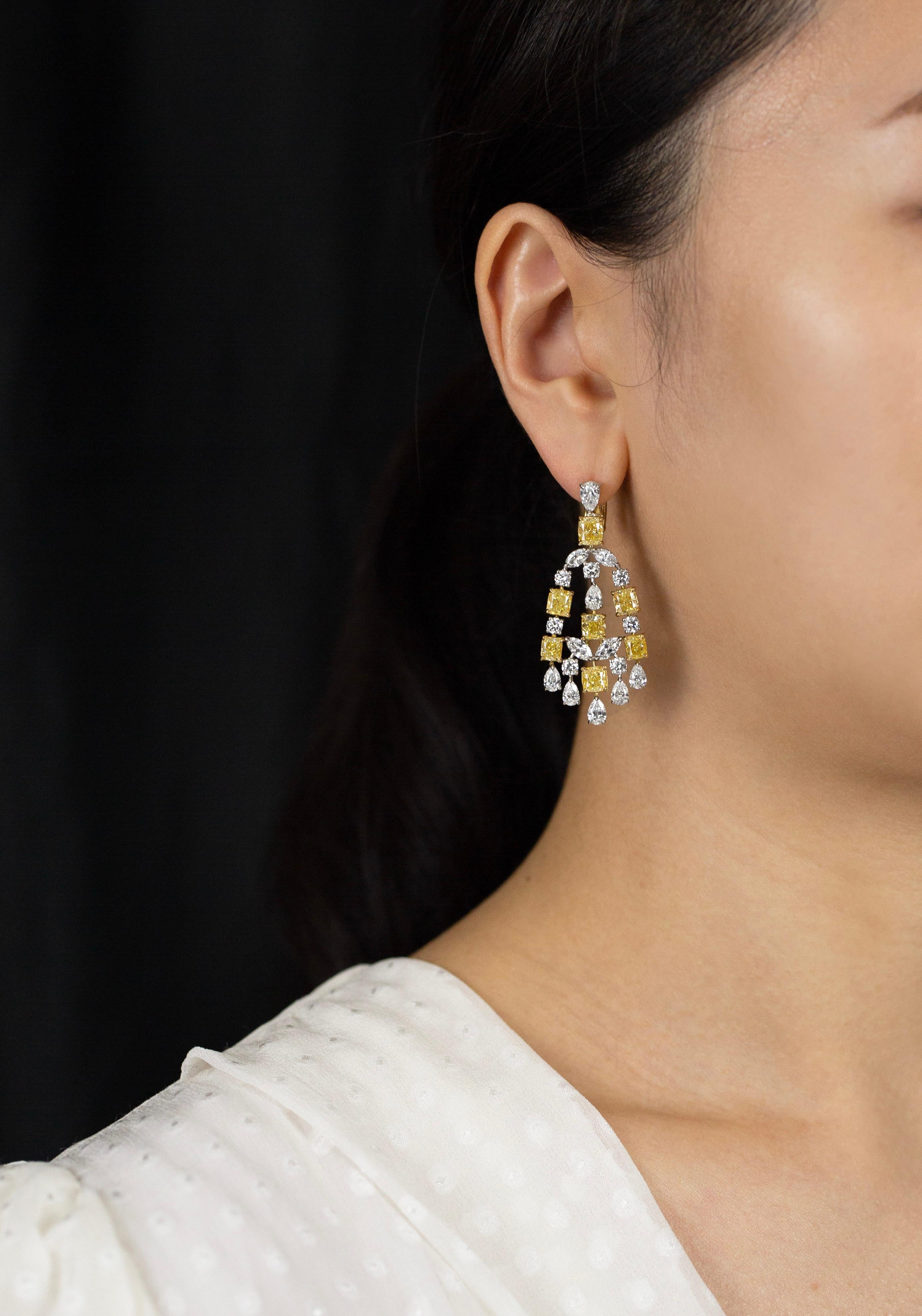 Contemporary 16.56 Carat Total Mixed Cut Fancy Yellow and White Diamond Chandelier Earrings For Sale