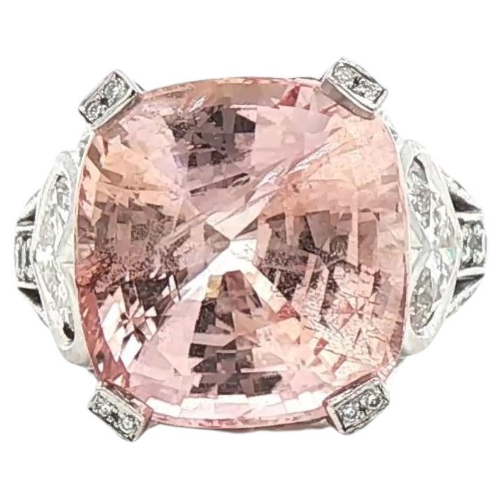 16.56 ctw Mid-Century Cushion Padparadscha Sapphire & Diamond Platinum Ring