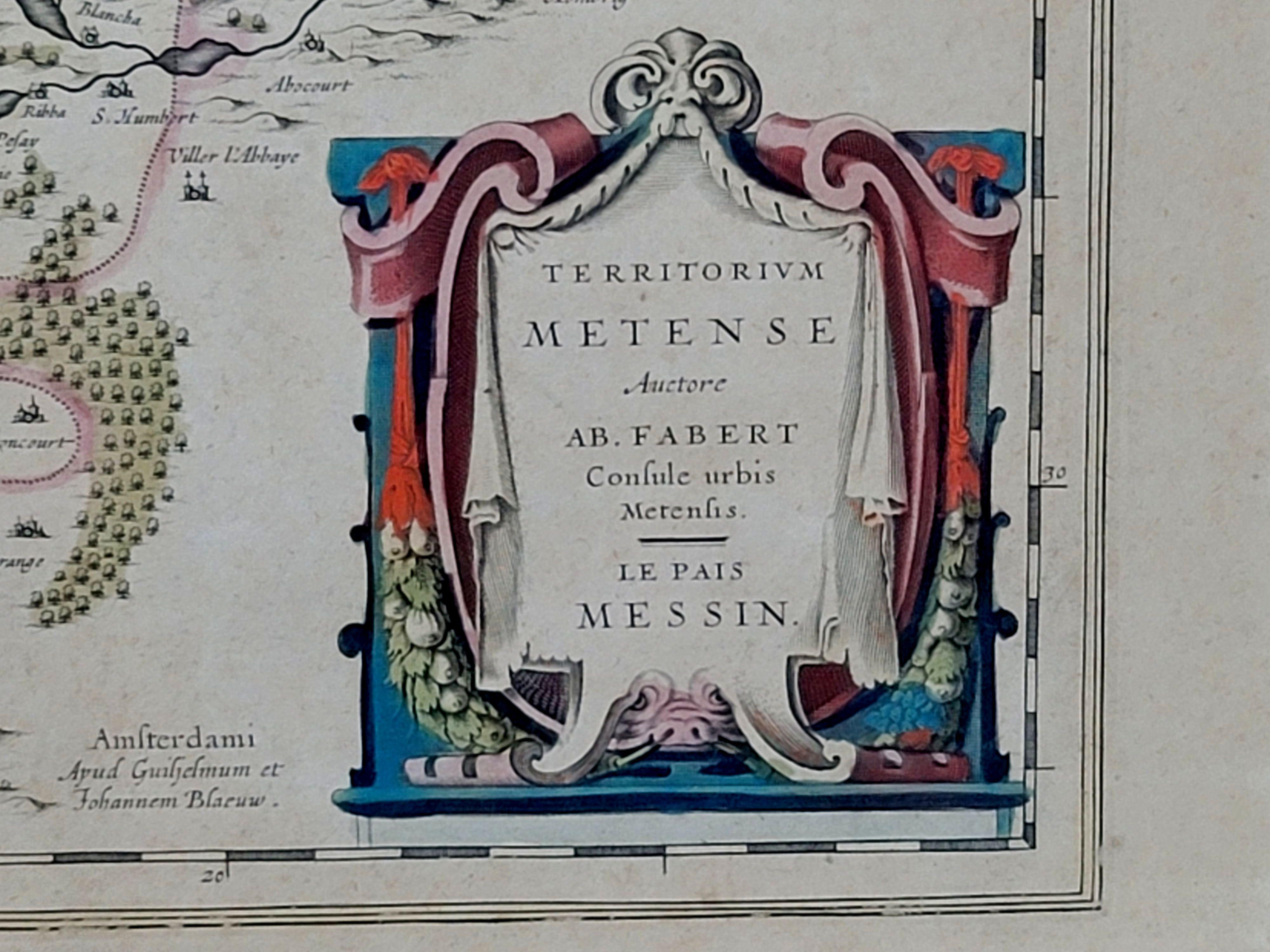Painted 1656 Jansson Map Metz Region of France Entitled 