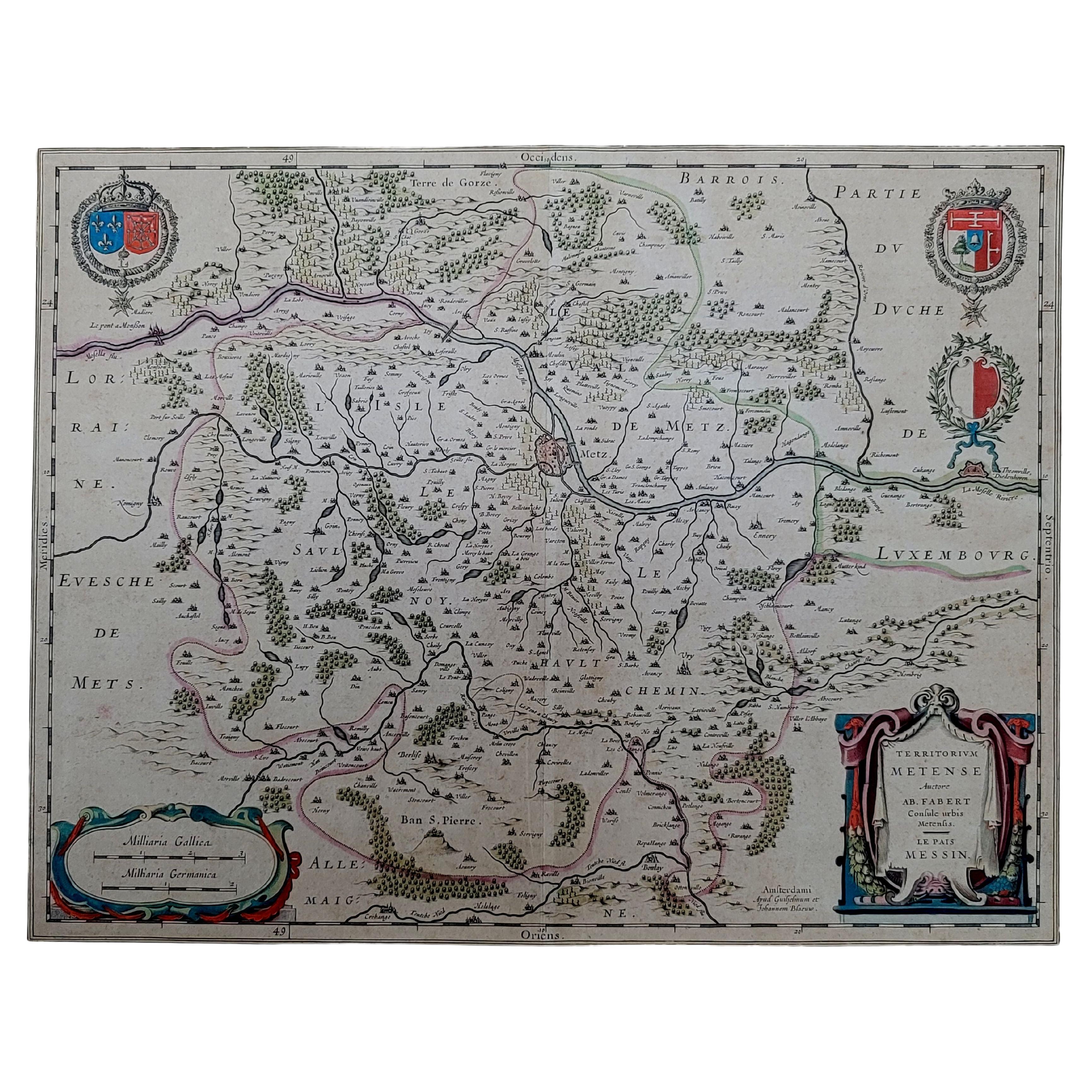 1656 Jansson Karte Metz Region Frankreich mit dem Titel „Territorium Metense“ Ric0014