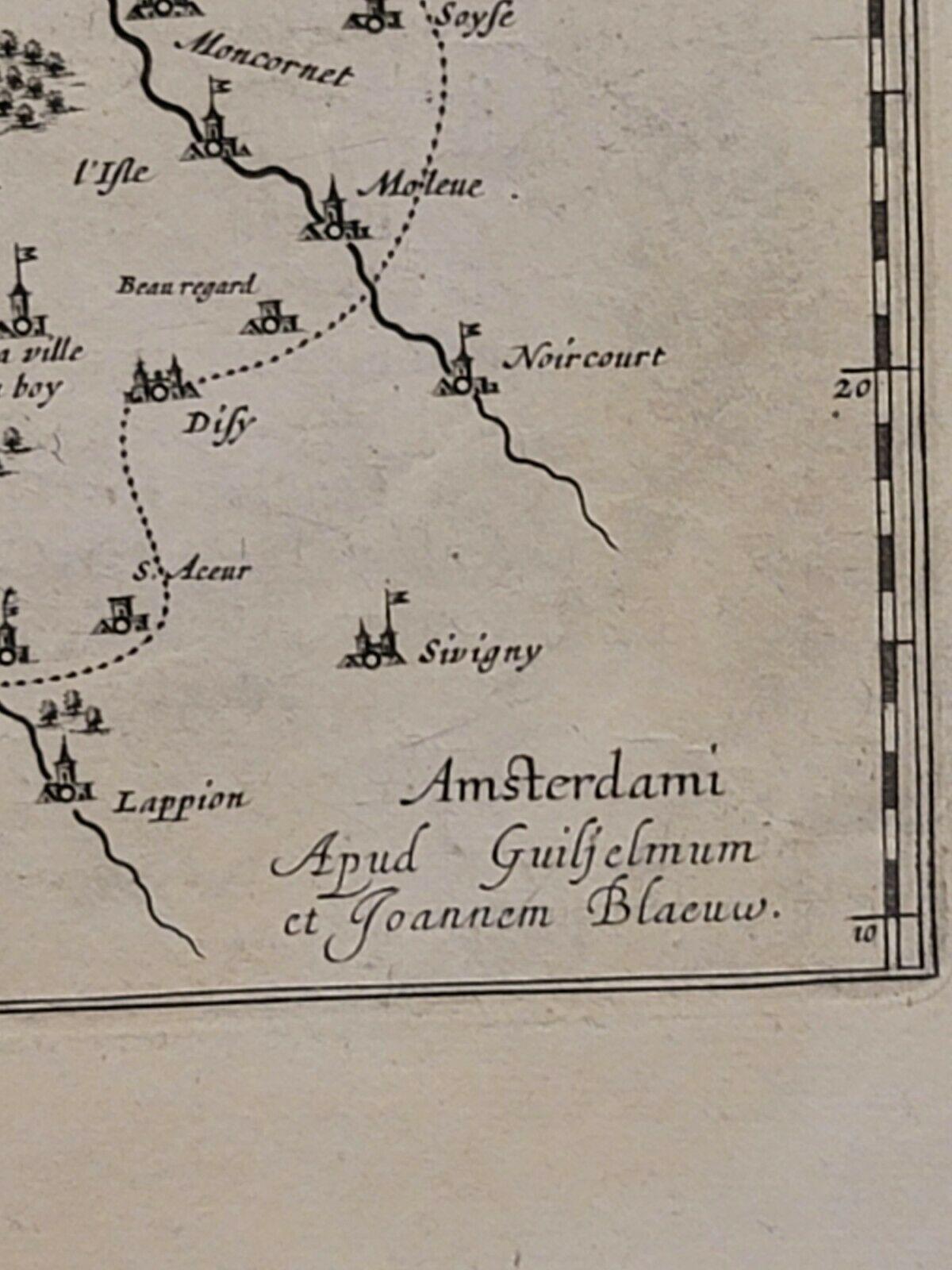 Painted 1657 Janssonius Map of Vermandois and Cappelle, Ric. A-004 For Sale