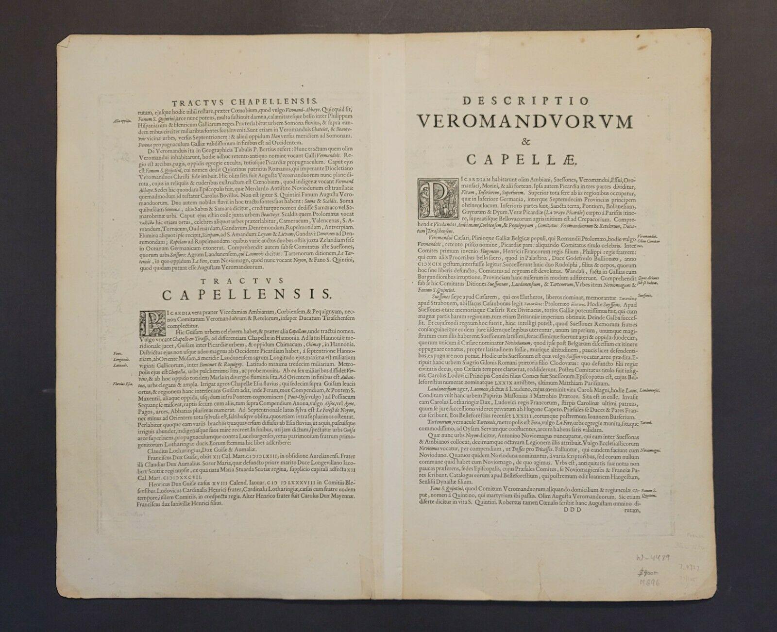 Carte de 1657 Janssonius représentant Vermandois et Cappelle, Ric. A-004 en vente 1