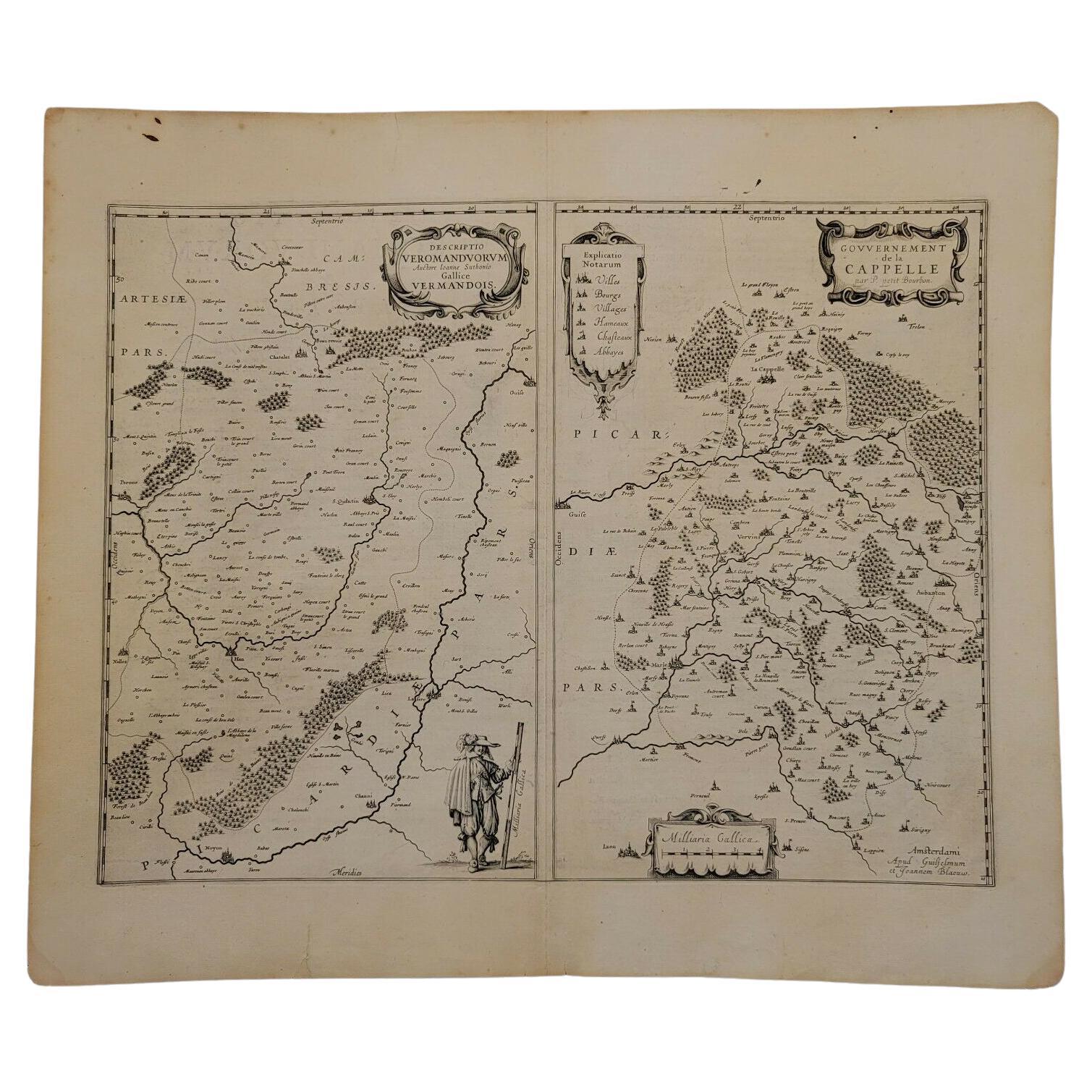 1657 Janssonius Karte von Vermandois und Cappelle, Ric. A-004 im Angebot