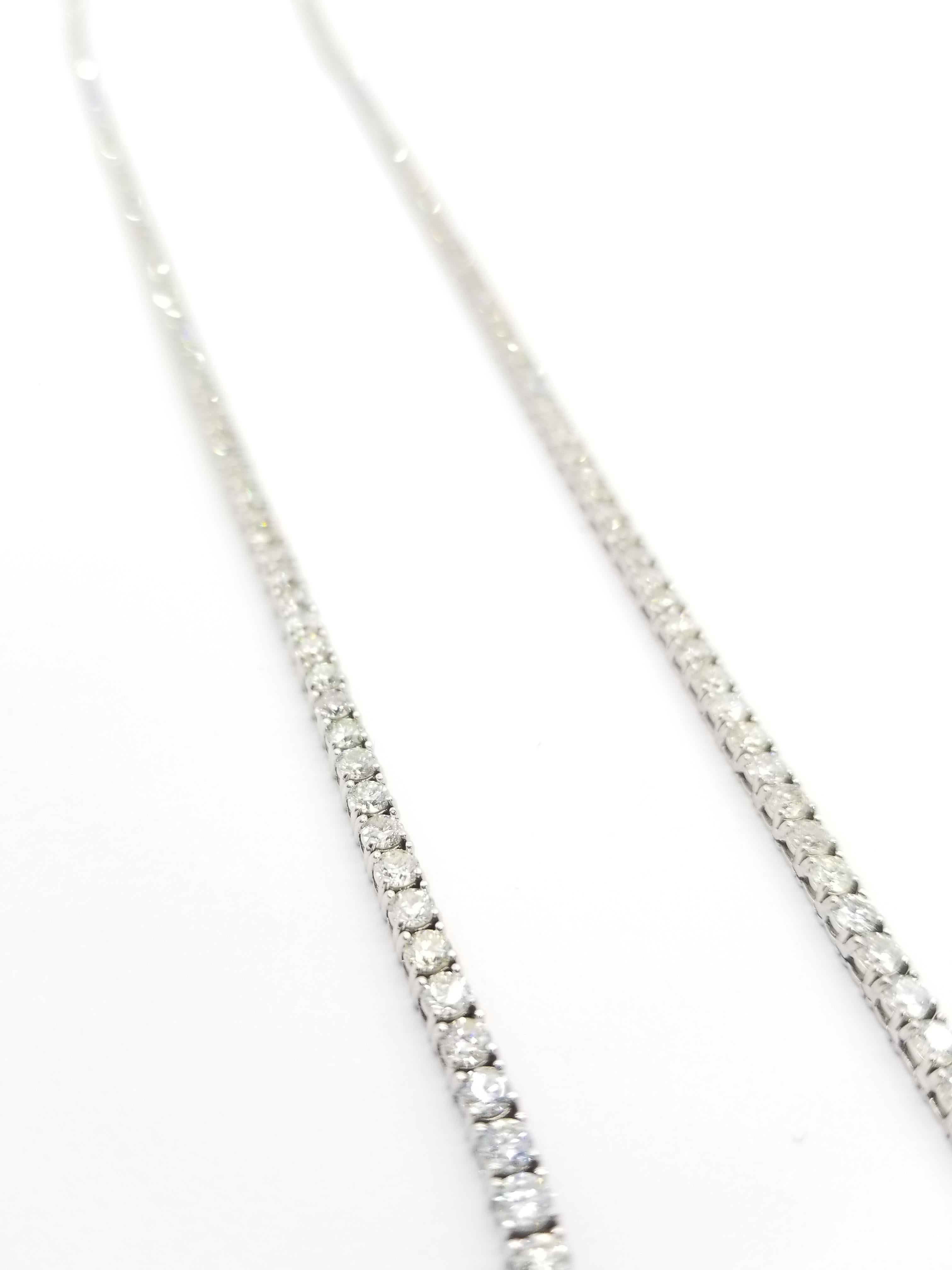 16.58 Carat Round Diamond Tennis Necklace 14 Karat White Gold In New Condition In Great Neck, NY