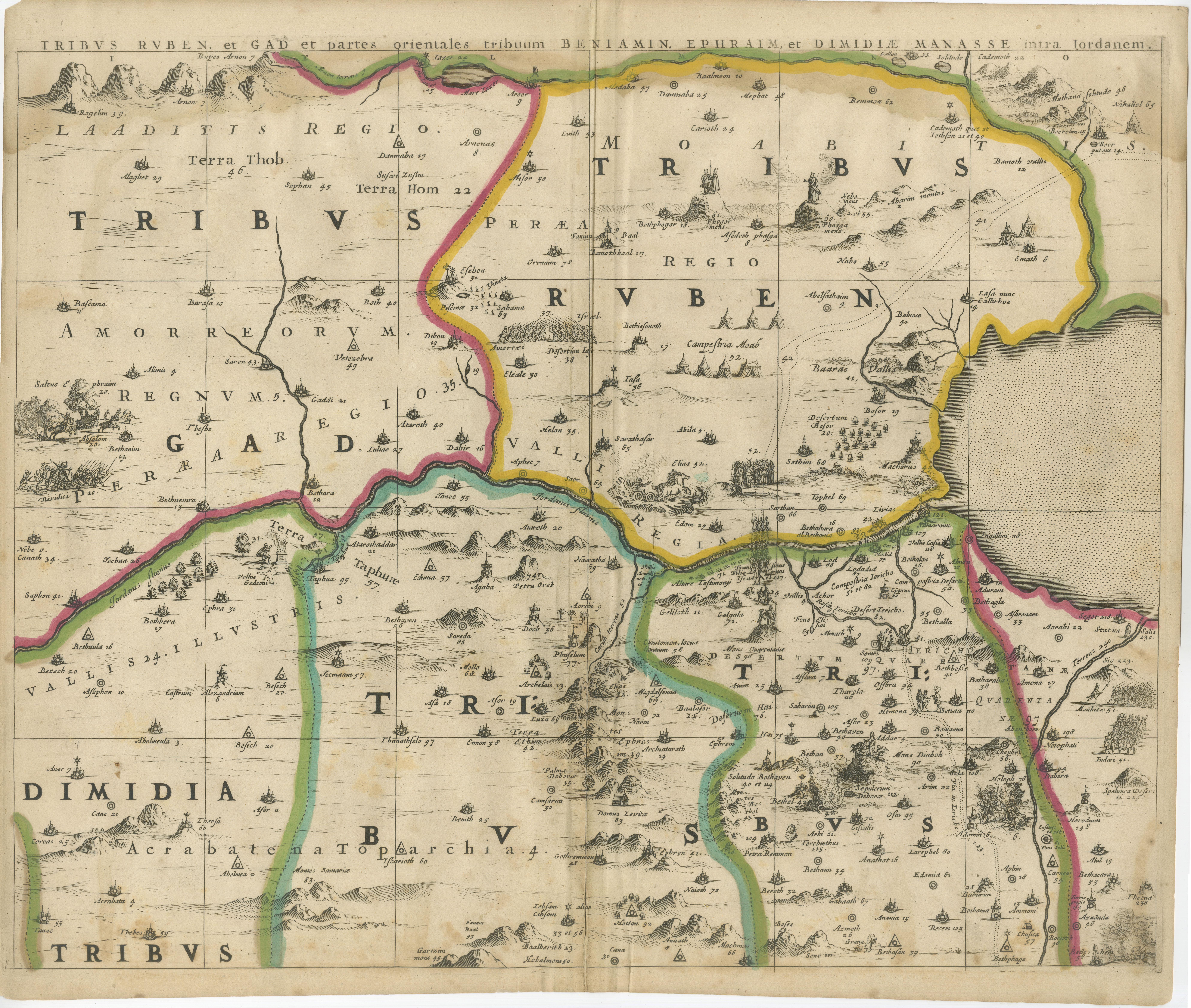 Engraved 1658 Large Map of the Holy Land by Jansson – Twelve Tribes of Israel in 6 Sheets For Sale