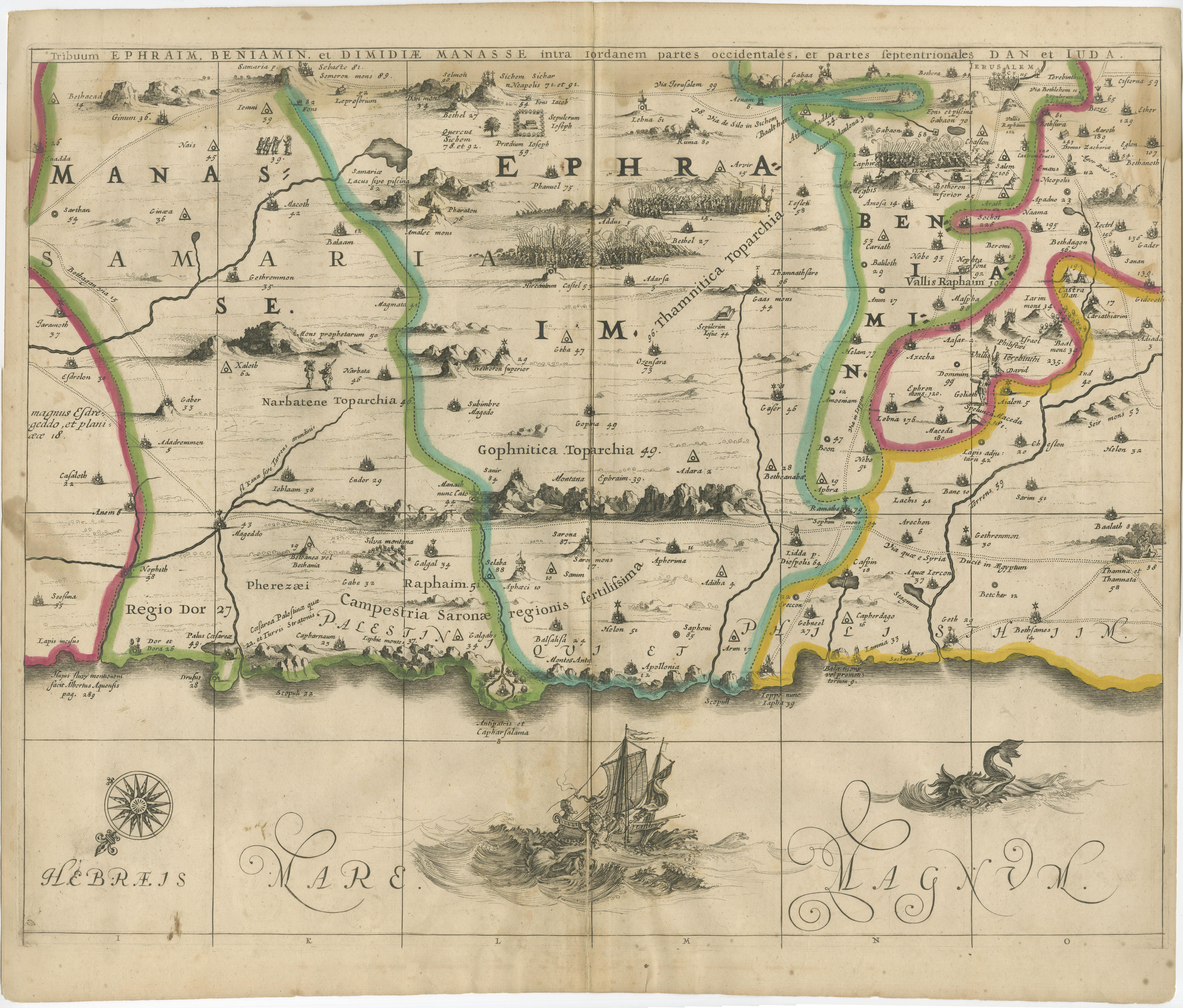 1658 Large Map of the Holy Land by Jansson – Twelve Tribes of Israel in 6 Sheets In Good Condition For Sale In Langweer, NL