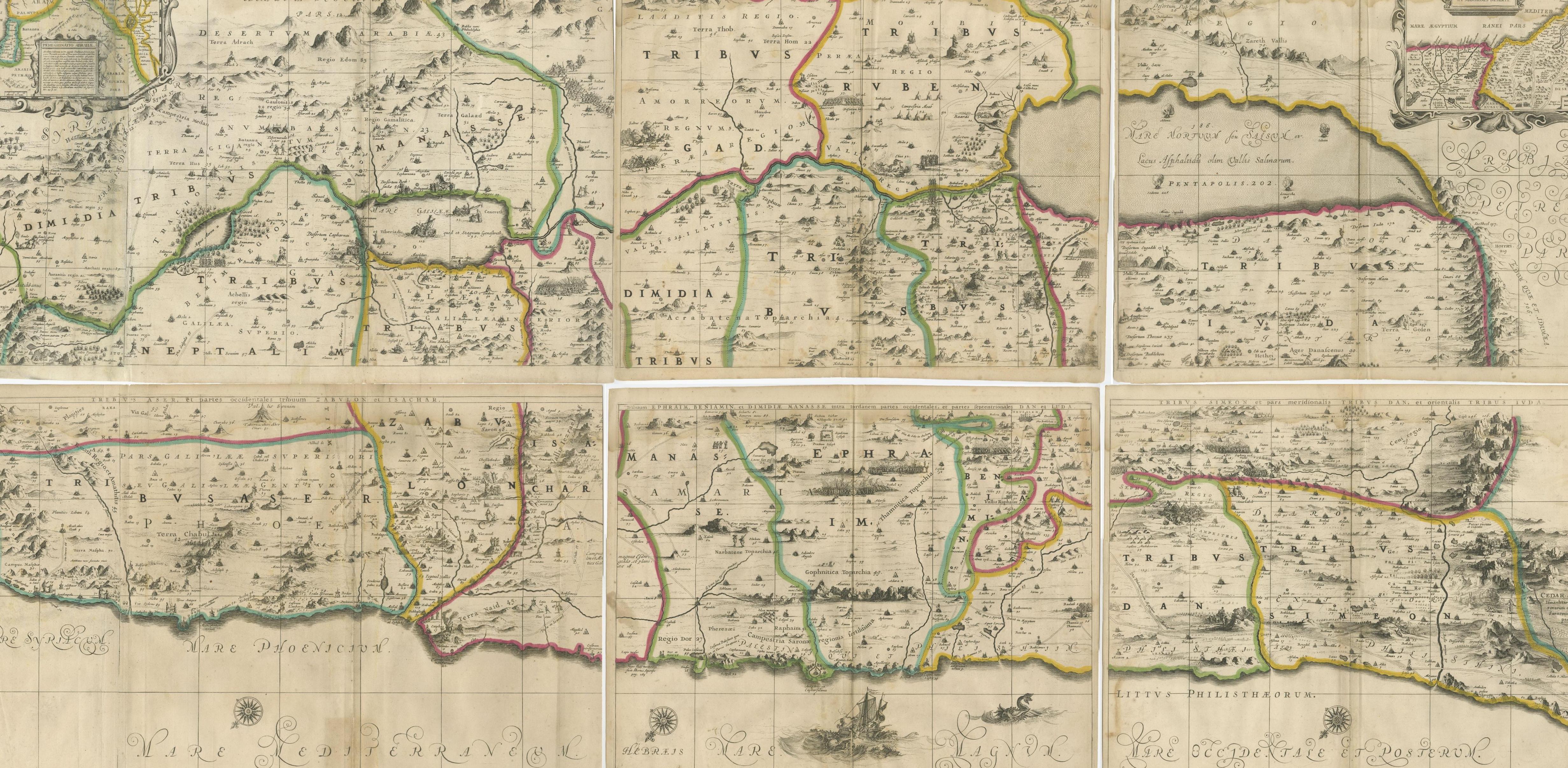 1658 Large Map of the Holy Land by Jansson – Twelve Tribes of Israel in 6 Sheets For Sale 2