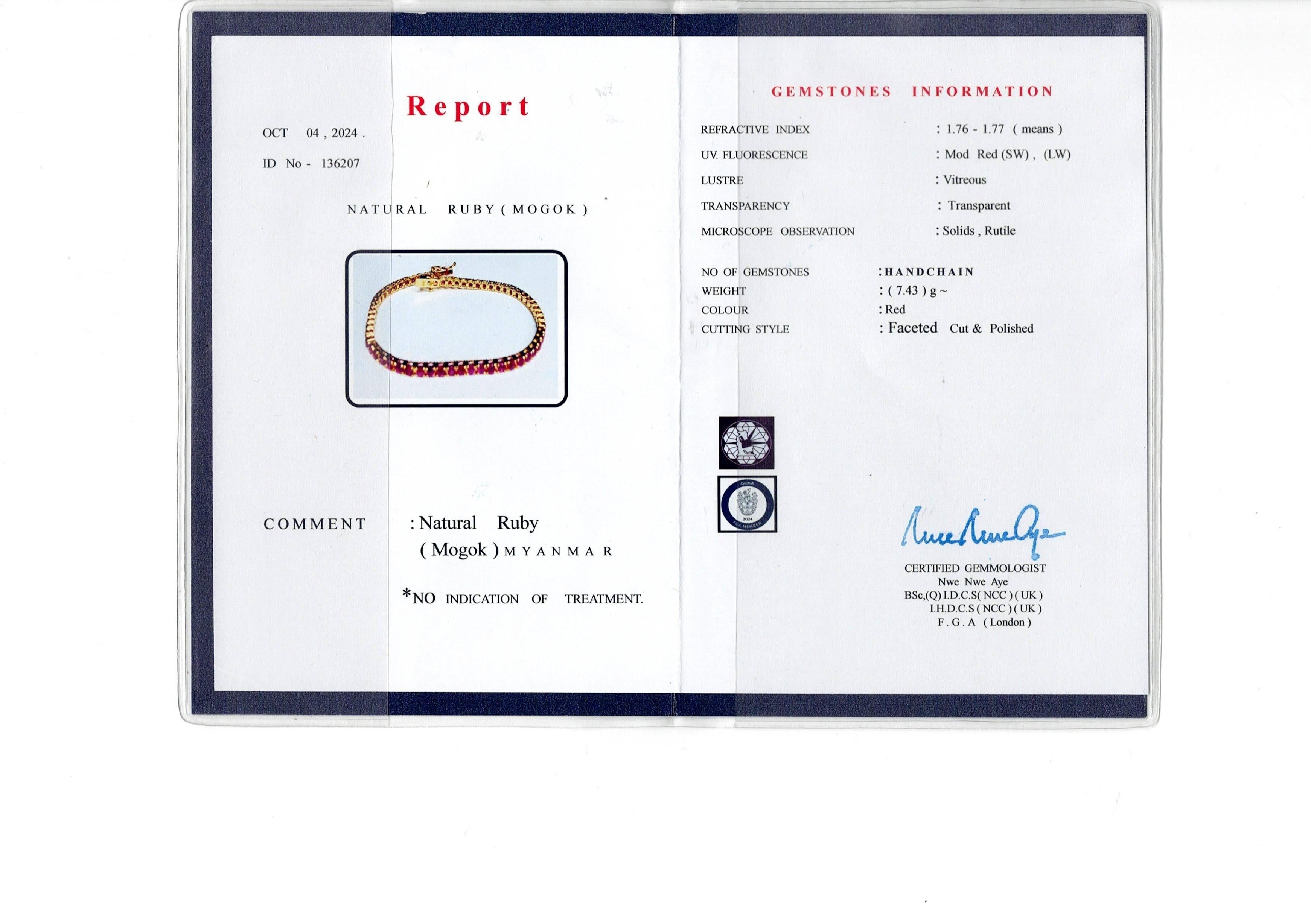 16.5cm (6.5)Bracelet de rubis birman non chauffé/Bracelet de tennis éternel en vente 3