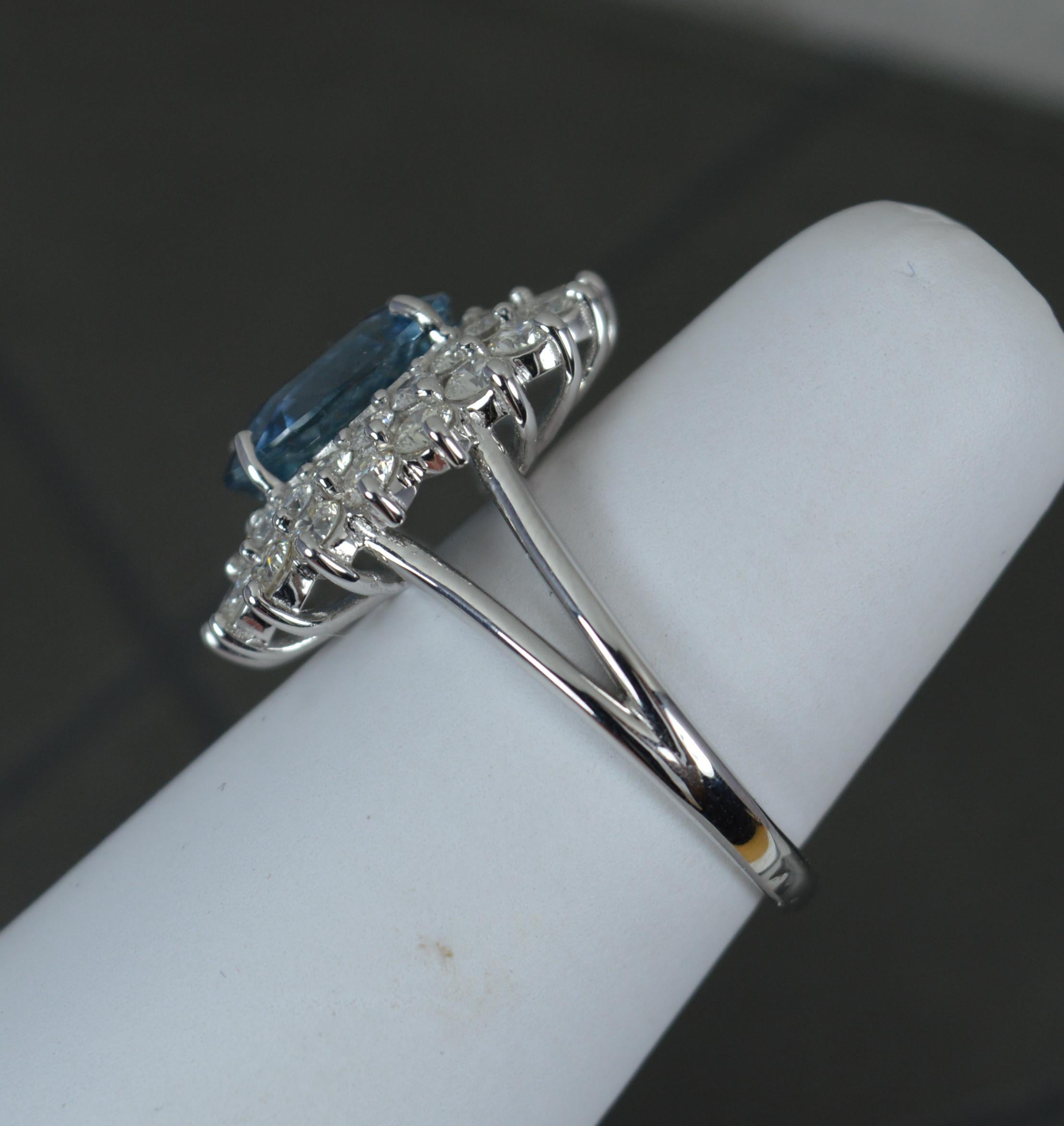 1.65ct Diamond and 2.65ct Aquamarine 18ct White Gold Cluster Ring 4