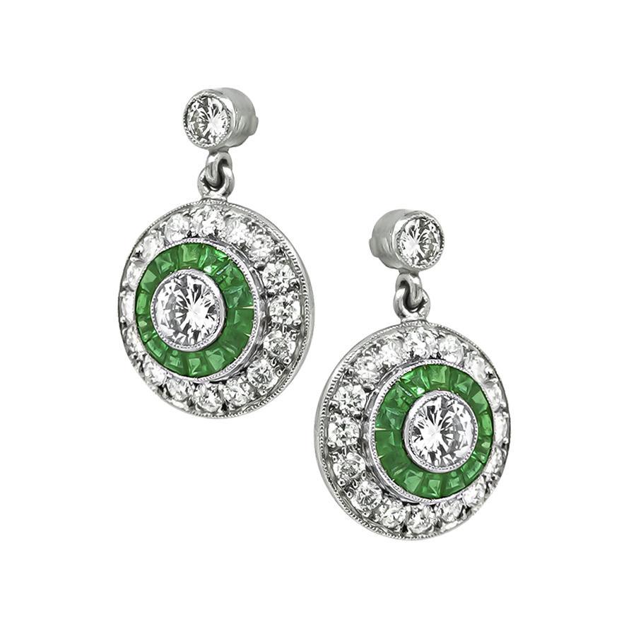 Round Cut 1.65ct Diamond Emerald Earrings For Sale