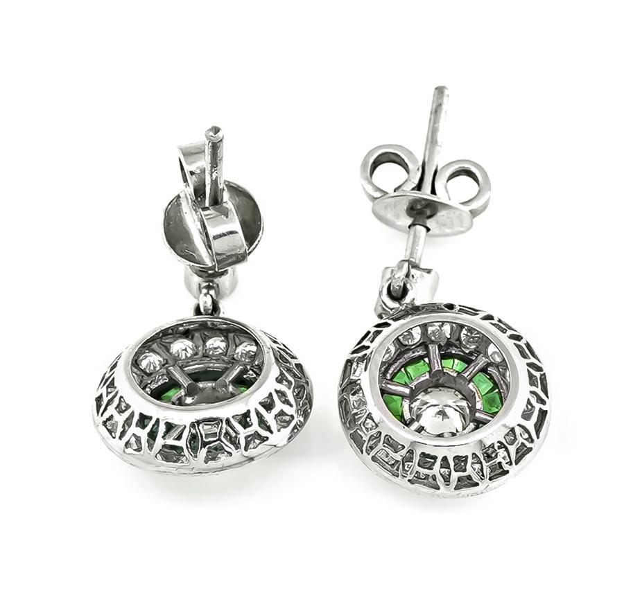1.65ct Diamond Emerald Earrings In Good Condition For Sale In New York, NY