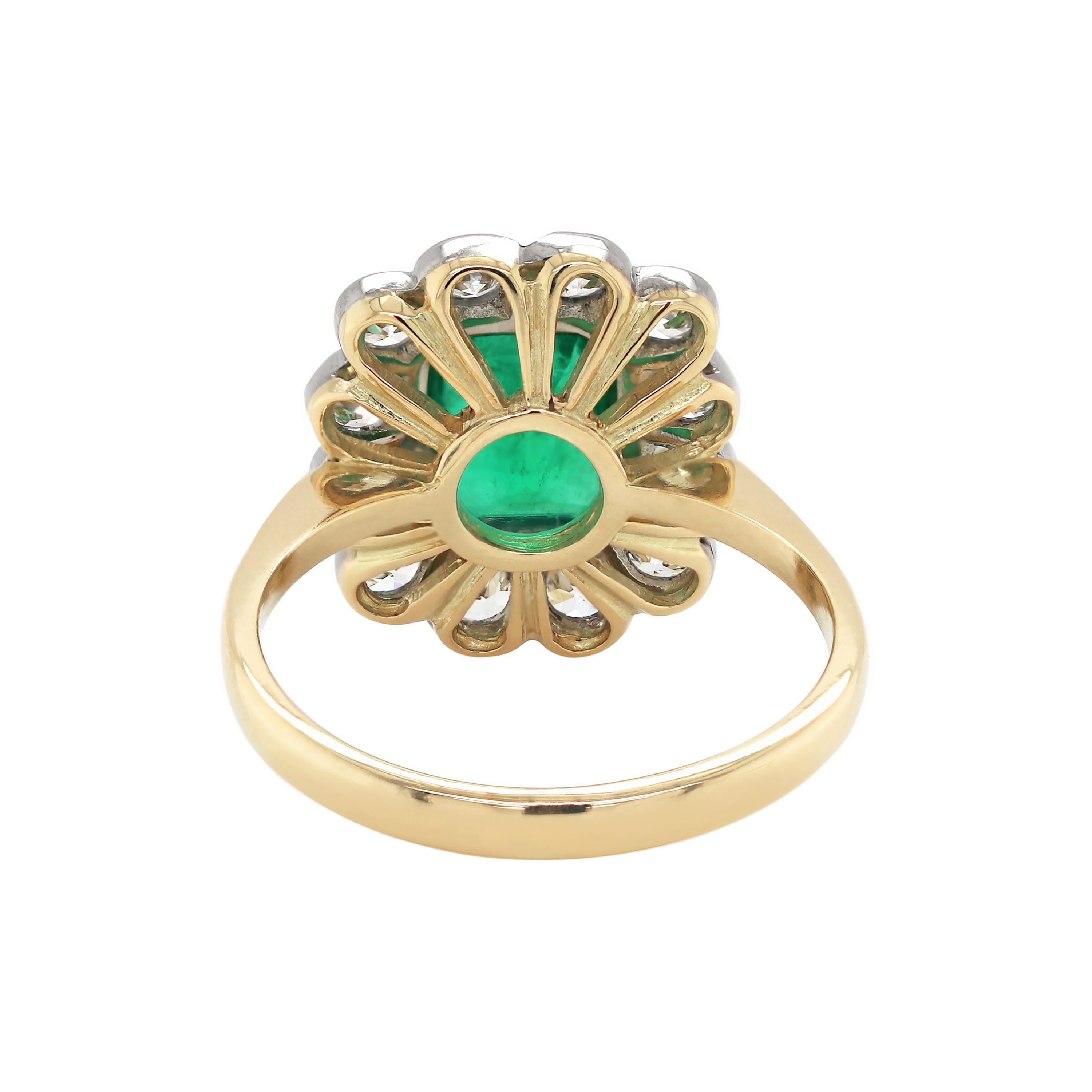 Emerald Cut 1.65 Carat Emerald and Diamond 18 Carat Gold Coronet Cluster Ring