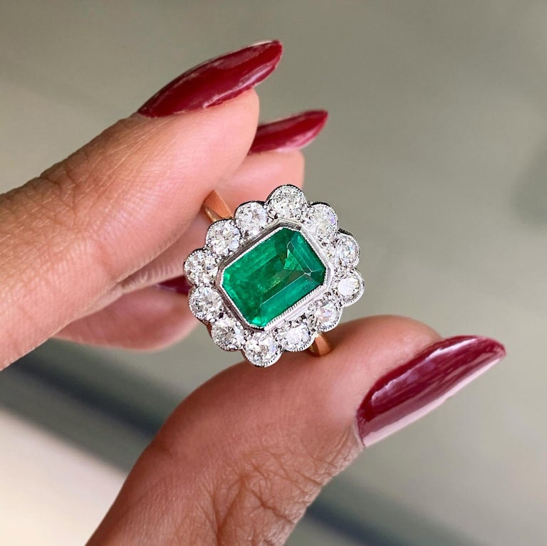 1.65 Carat Emerald and Diamond 18 Carat Gold Coronet Cluster Ring at ...