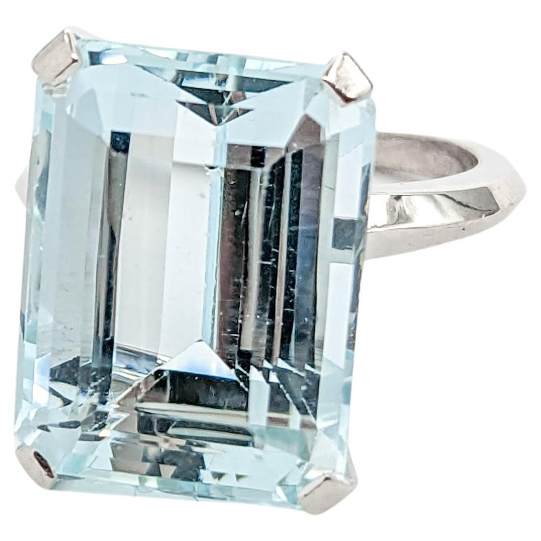 16.5ct Emerald Cut Aquamarine Cocktail Ring In White Gold For Sale
