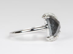1.65ct Half Moon Dark Salt and Pepper Diamond with Halo 14K Gold Engagement Ring
