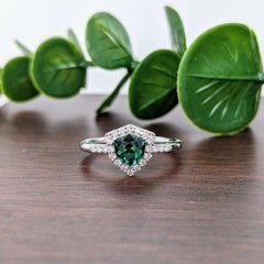 1.65ct Indicolite Tourmaline Ring w Diamond Halo in 14K White Gold Shield Cut
