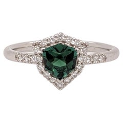 1.65ct Indicolite Tourmaline Ring w Diamond Halo in 14K White Gold Shield Cut 