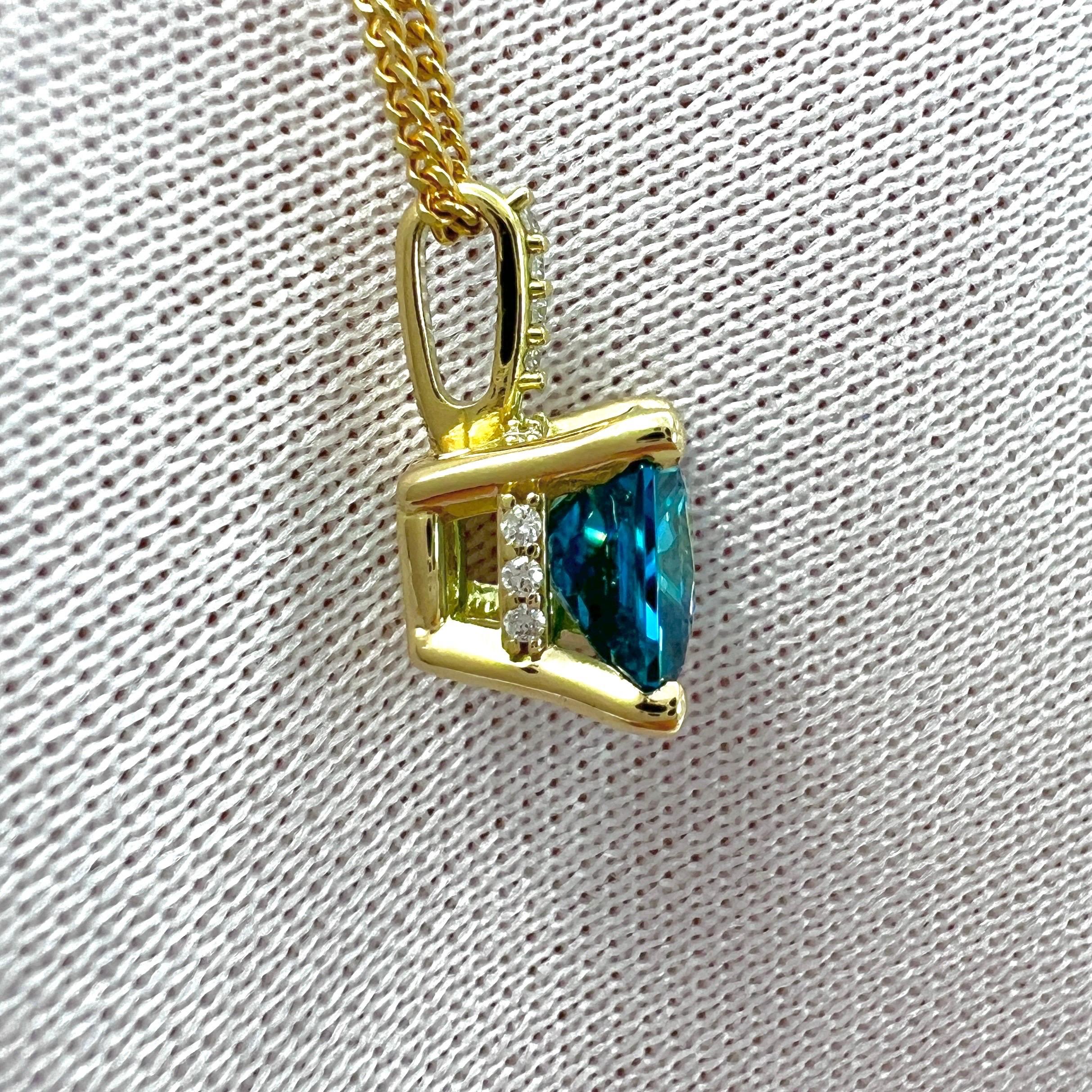 Women's or Men's 1.65ct Natural Blue Zircon Fancy Cut 18k Yellow Gold Diamond Hidden Halo Pendant For Sale