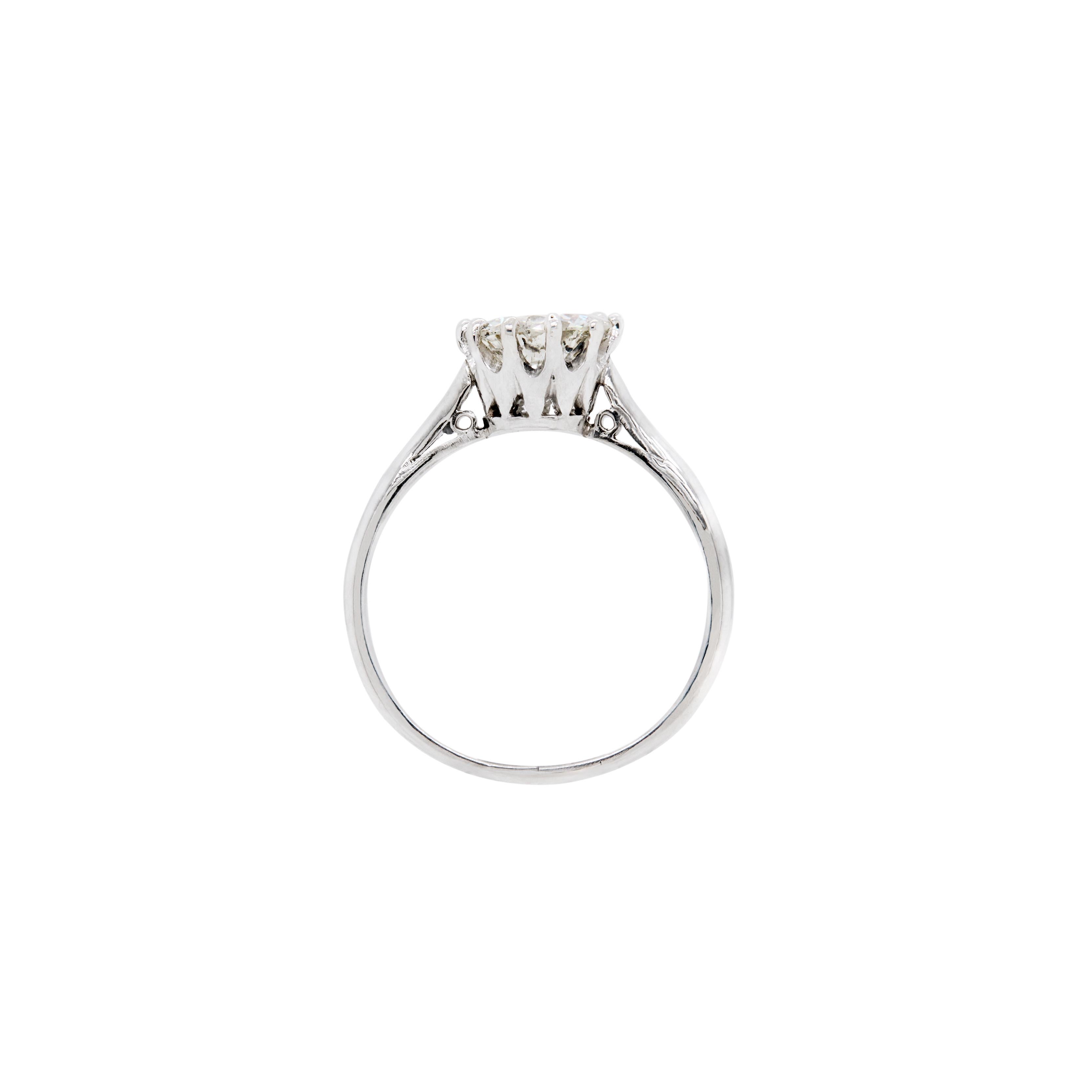 Old European Cut 1.65ct Old Cut Diamond Palladium & 18 Carat White Gold Solitaire Engagement Ring For Sale