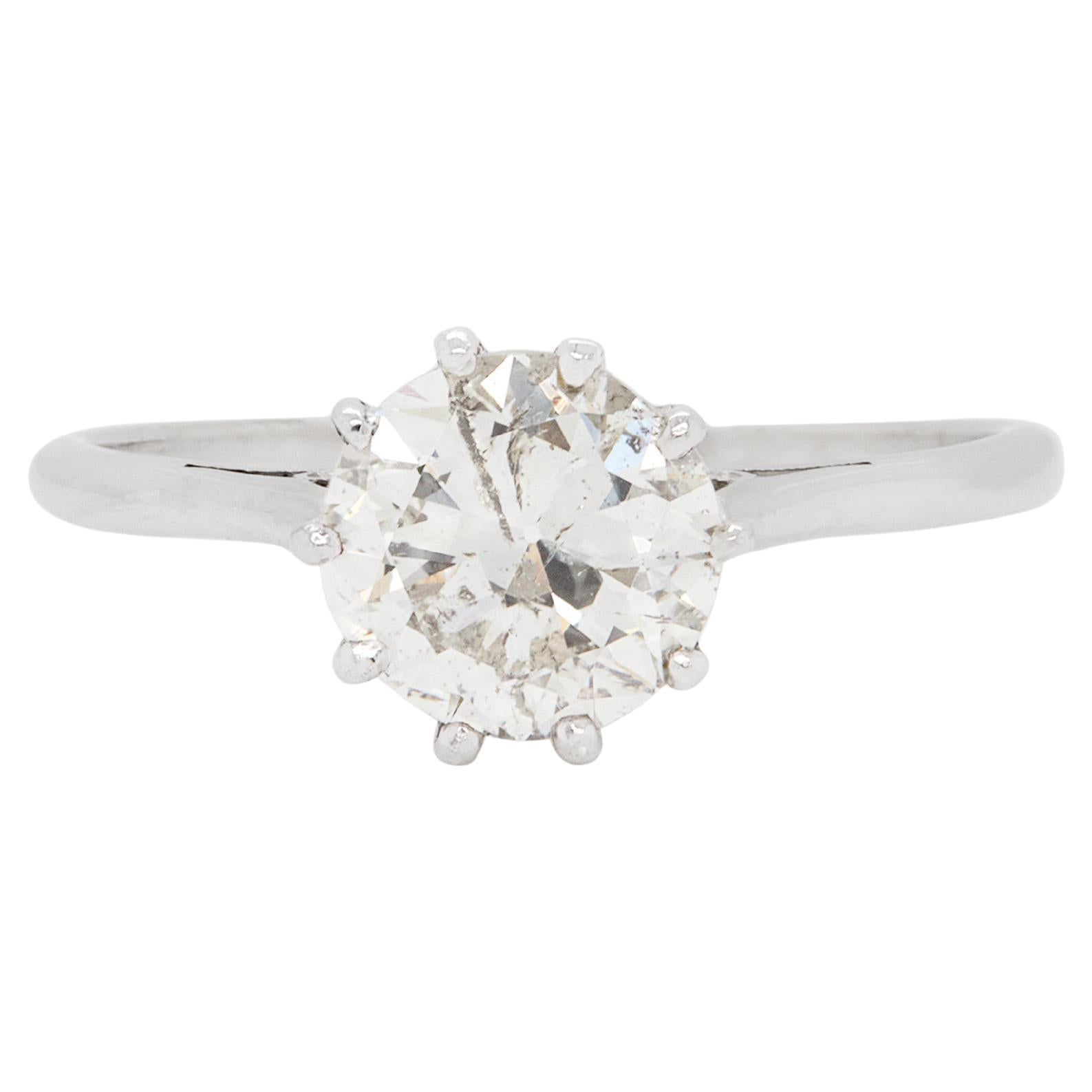 1.65ct Old Cut Diamond Palladium & 18 Carat White Gold Solitaire Engagement Ring For Sale