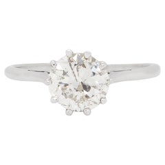 Anello di fidanzamento solitario in palladio e oro bianco da 18 carati con diamanti taglio antico da 1,65 carati