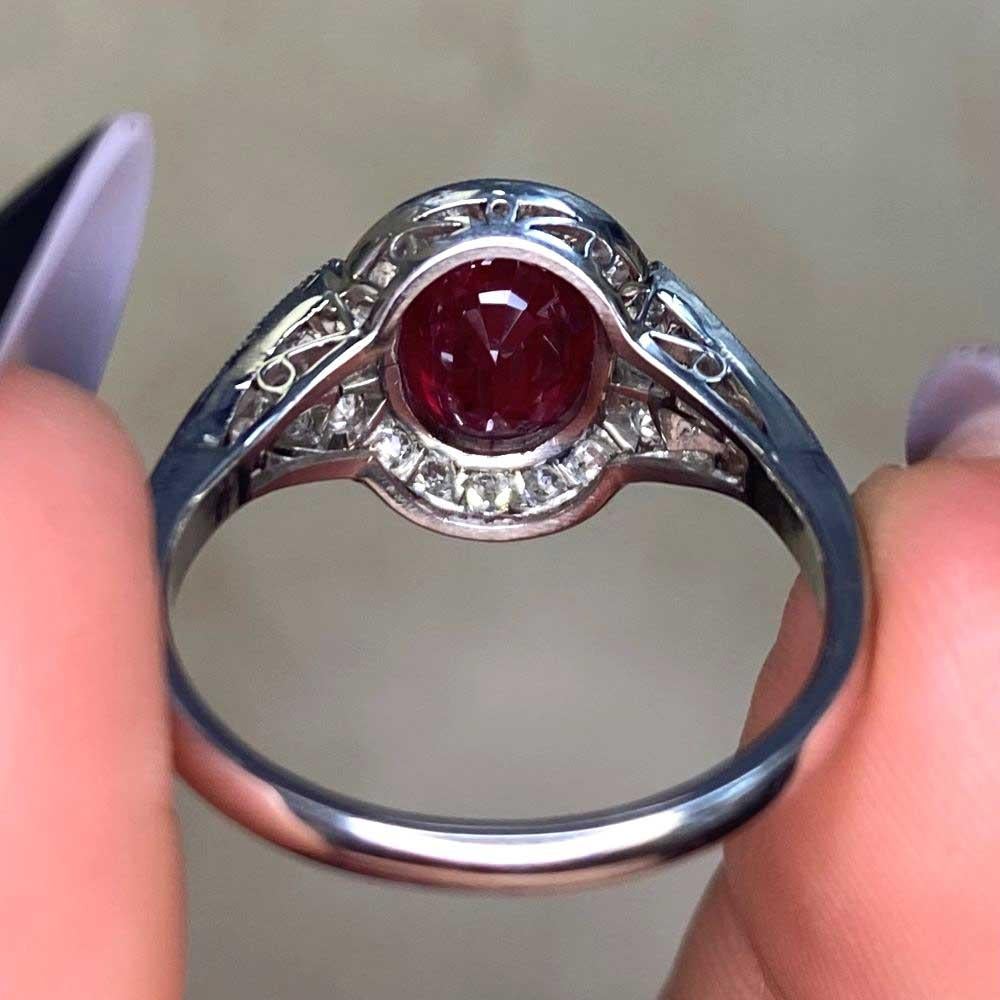 1.65ct Oval Cut Natural Ruby Engagement Ring, Diamond Halo, Platinum 6