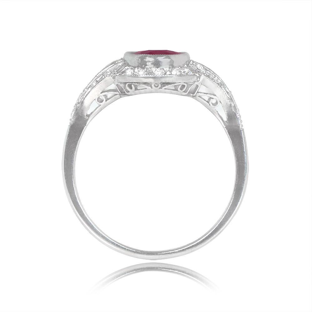 1.65ct Oval Cut Natural Ruby Engagement Ring, Diamond Halo, Platinum In Excellent Condition In New York, NY