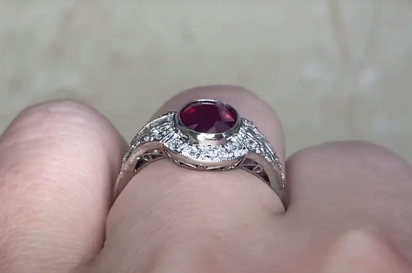 1.65ct Oval Cut Natural Ruby Engagement Ring, Diamond Halo, Platinum 3