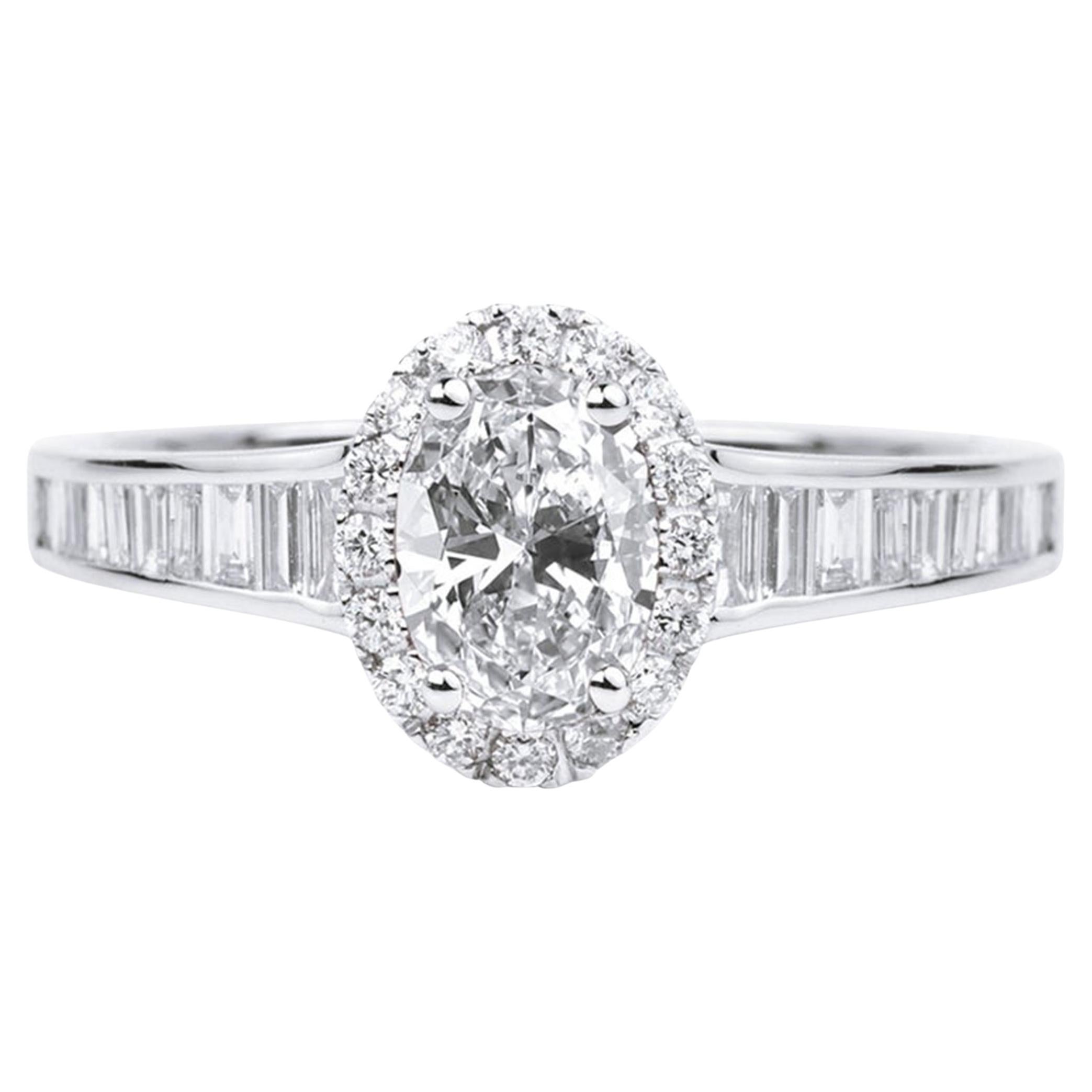 Bague Halo ArtDeco en or blanc 18 carats, diamant ovale de 1,65 ct - Elegance certifiée GIA