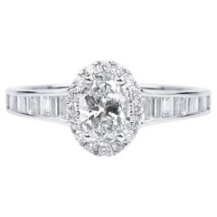 Bague Halo ArtDeco en or blanc 18 carats, diamant ovale de 1,65 ct - Elegance certifiée GIA
